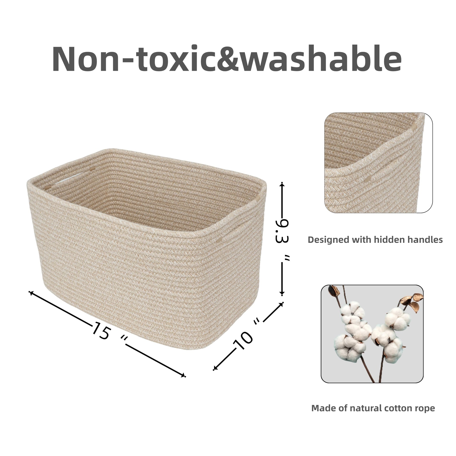Woven Cotton Rope Storage Baskets 15x10x9.3" 3 Pack Oatmeal