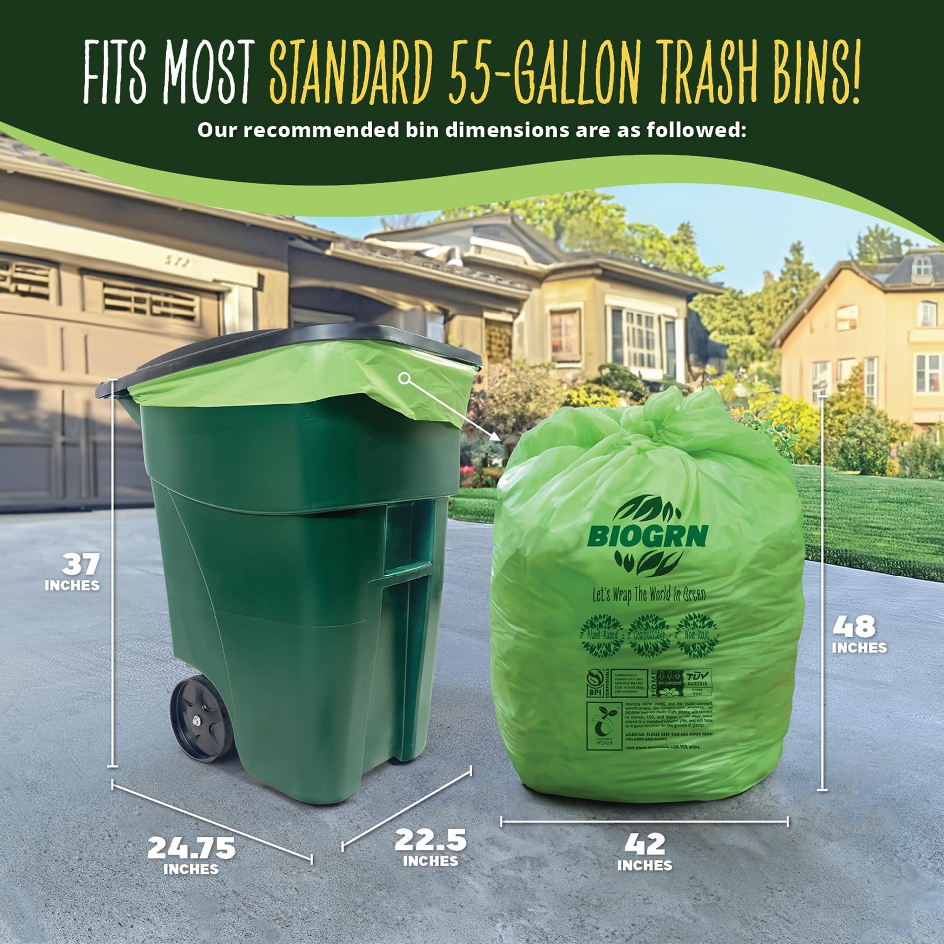 50 55 Gallon Compostable Trash Bags (12 Count)