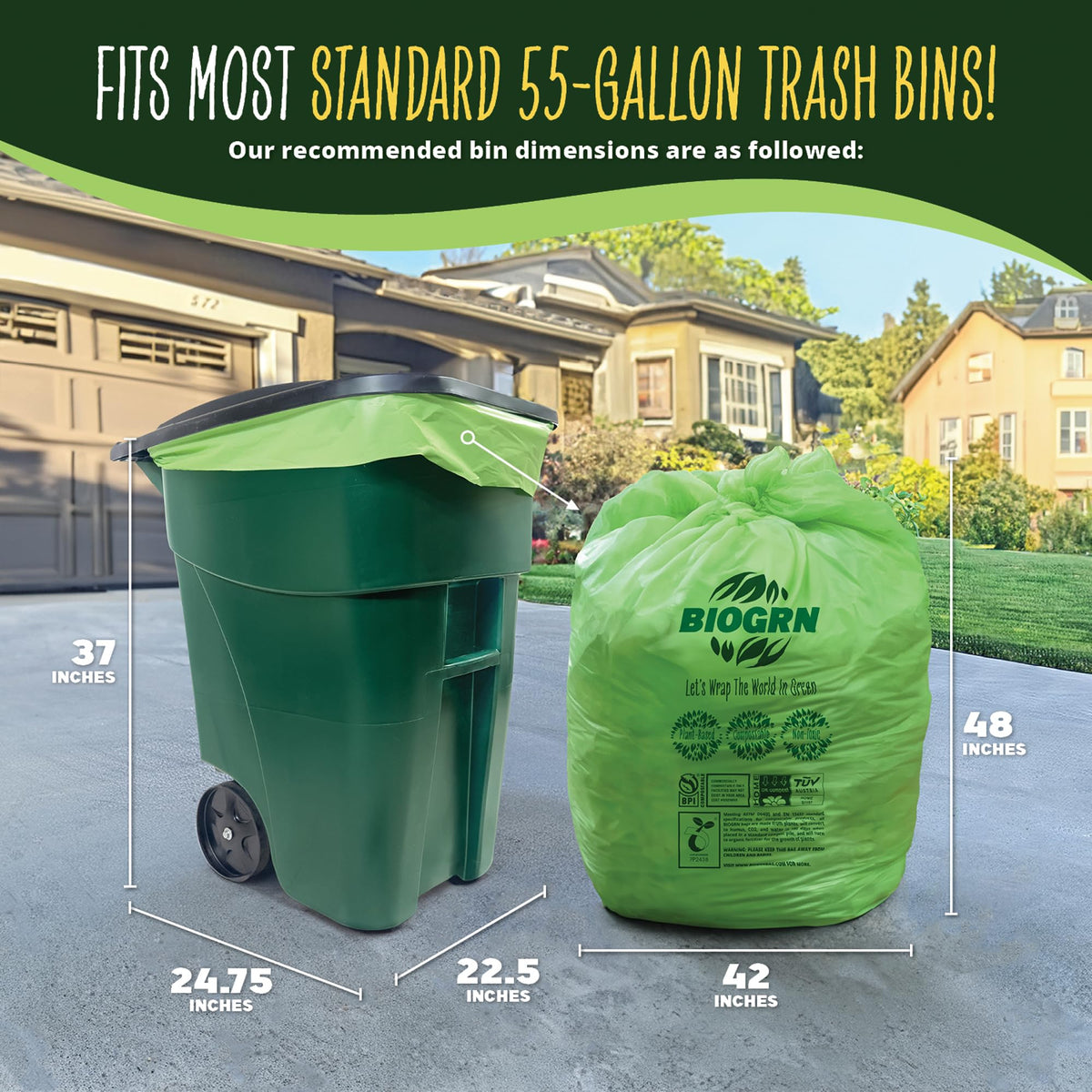 50 55 Gallon Compostable Trash Bags (12 Count)