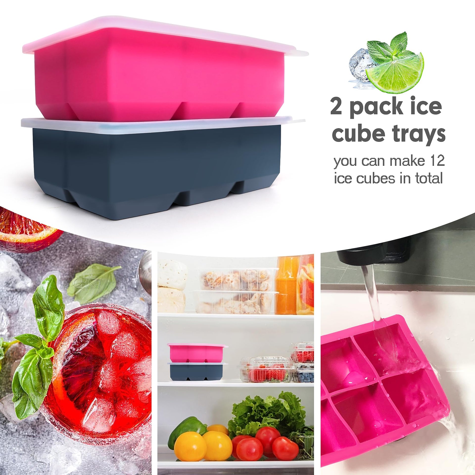 Silicone Ice Cube Trays with Lids (2 Count)
