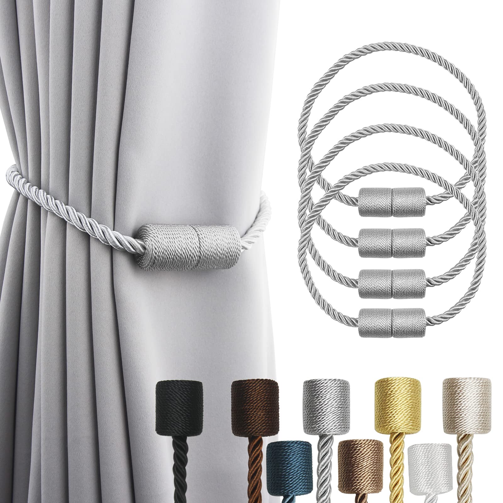 Magnetic Curtain Tiebacks Holdbacks Decorative Tie Backs for Windows Porlau (4 Count)