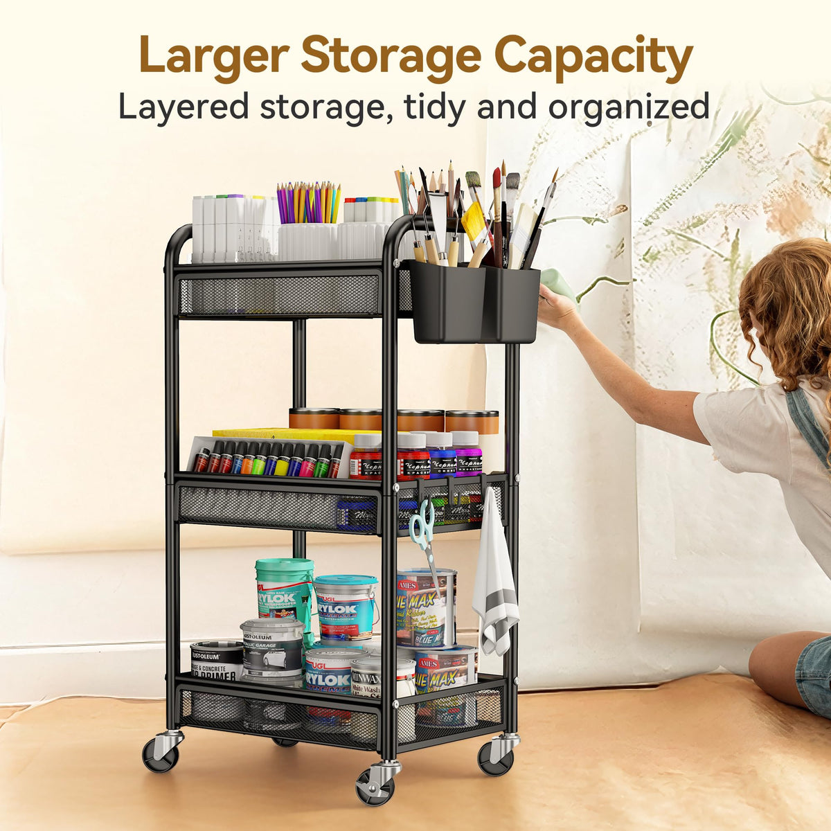3 Tier Metal Rolling Cart