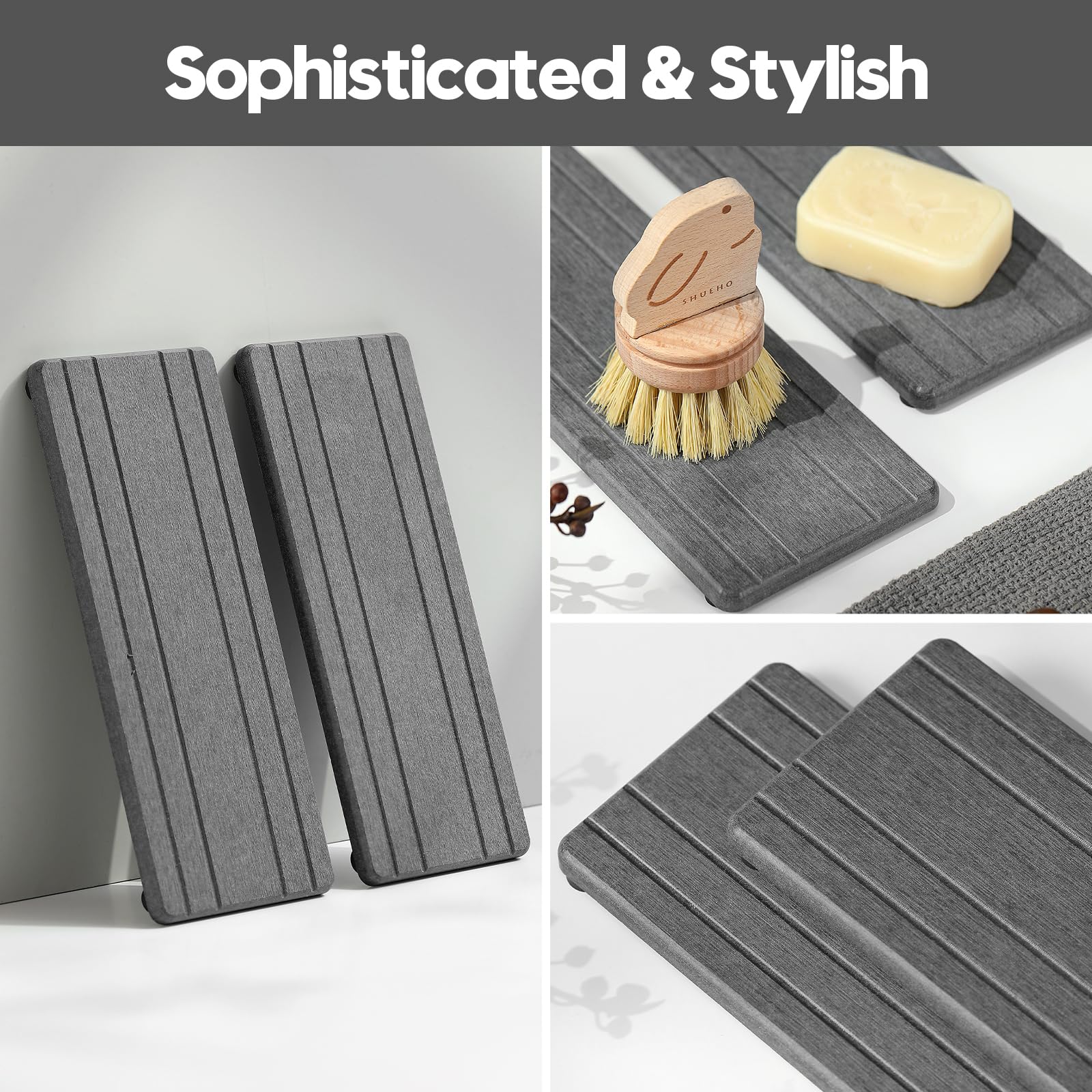 2PCS Diatomite Quick Stone Drying Tray Mat For Bathroom & Kitchen Counter (2 Count)