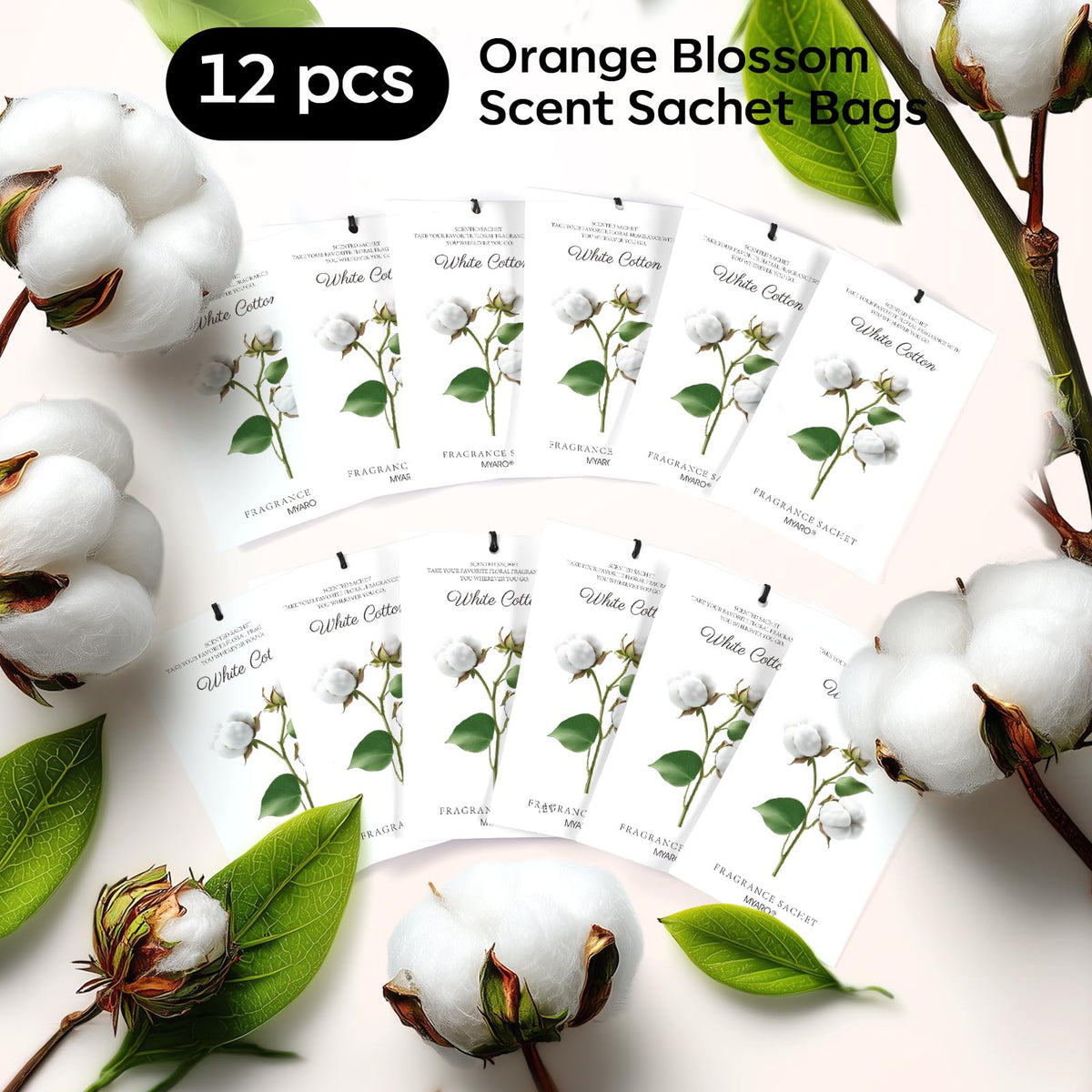 12 Pack White Cotton Scented Sachets (12 Count)