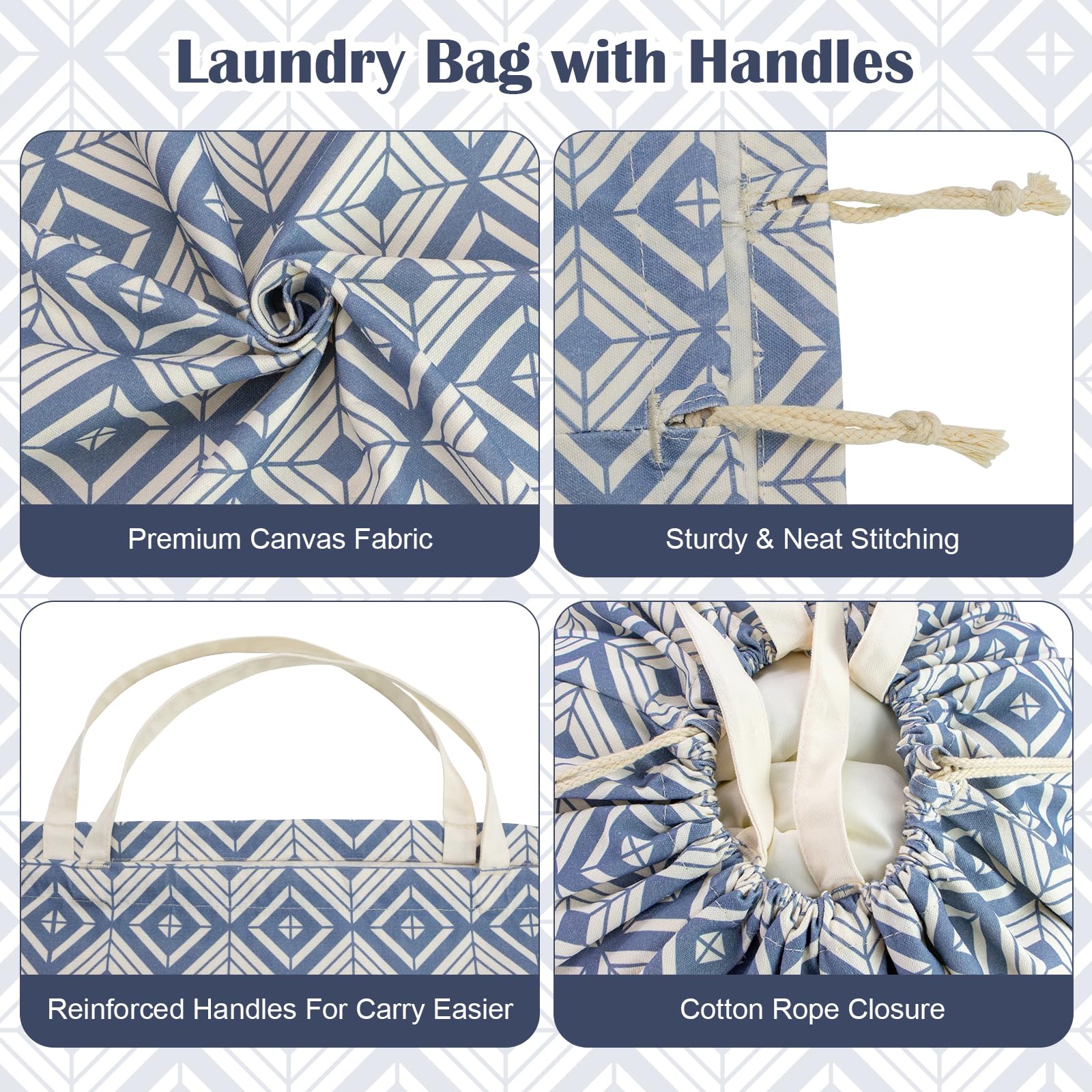 Canvas Laundry Bag with Handles & Drawstring 30"Wx35"H