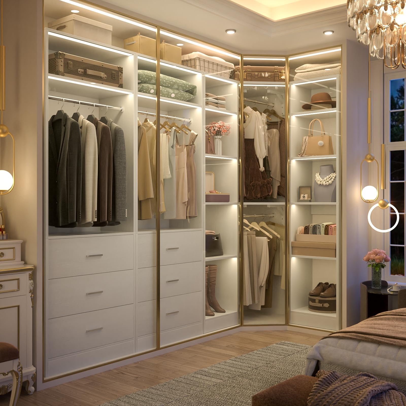 Corner Closet System with 6 Drawers