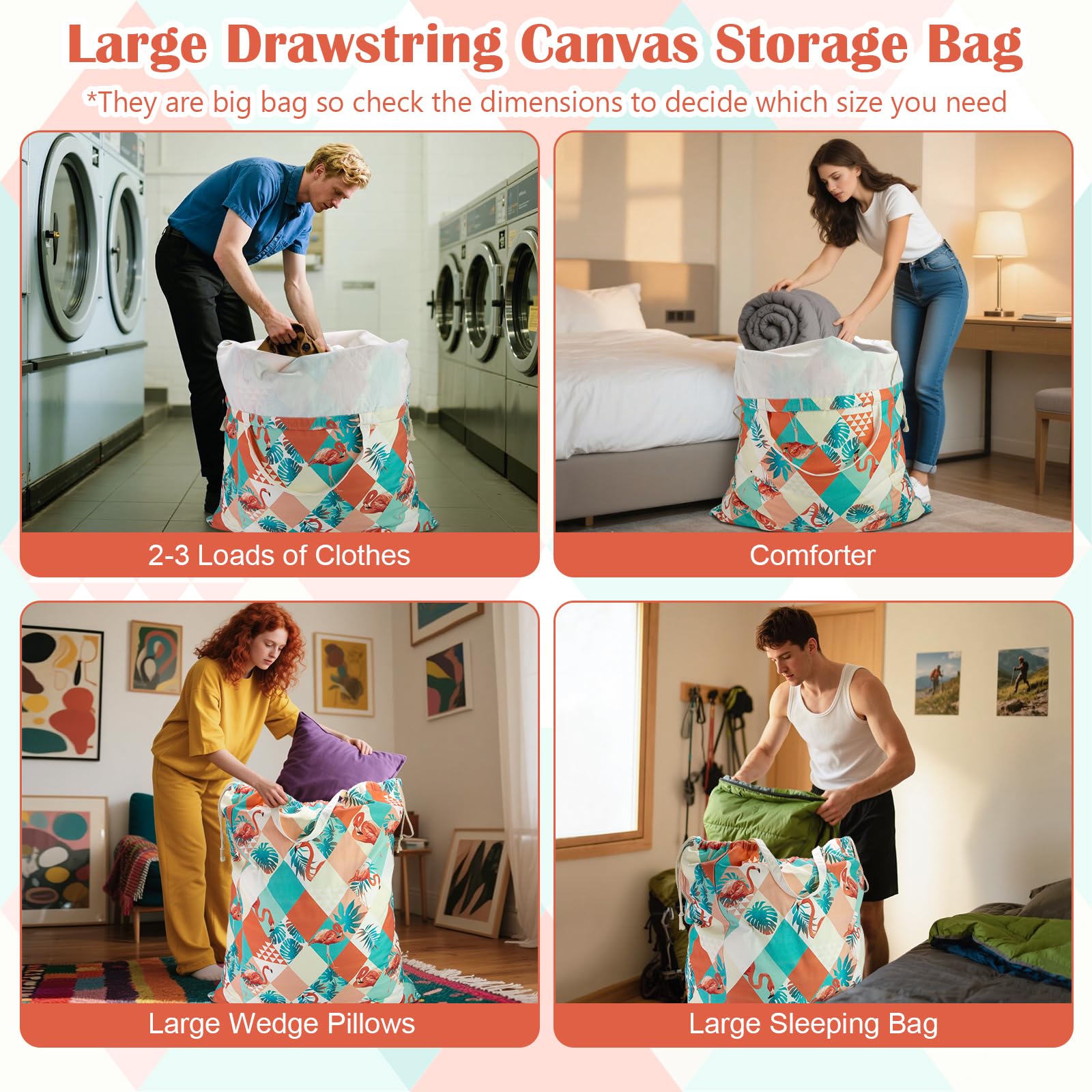 Canvas Laundry Bag with Handles & Drawstring 30"Wx35"H