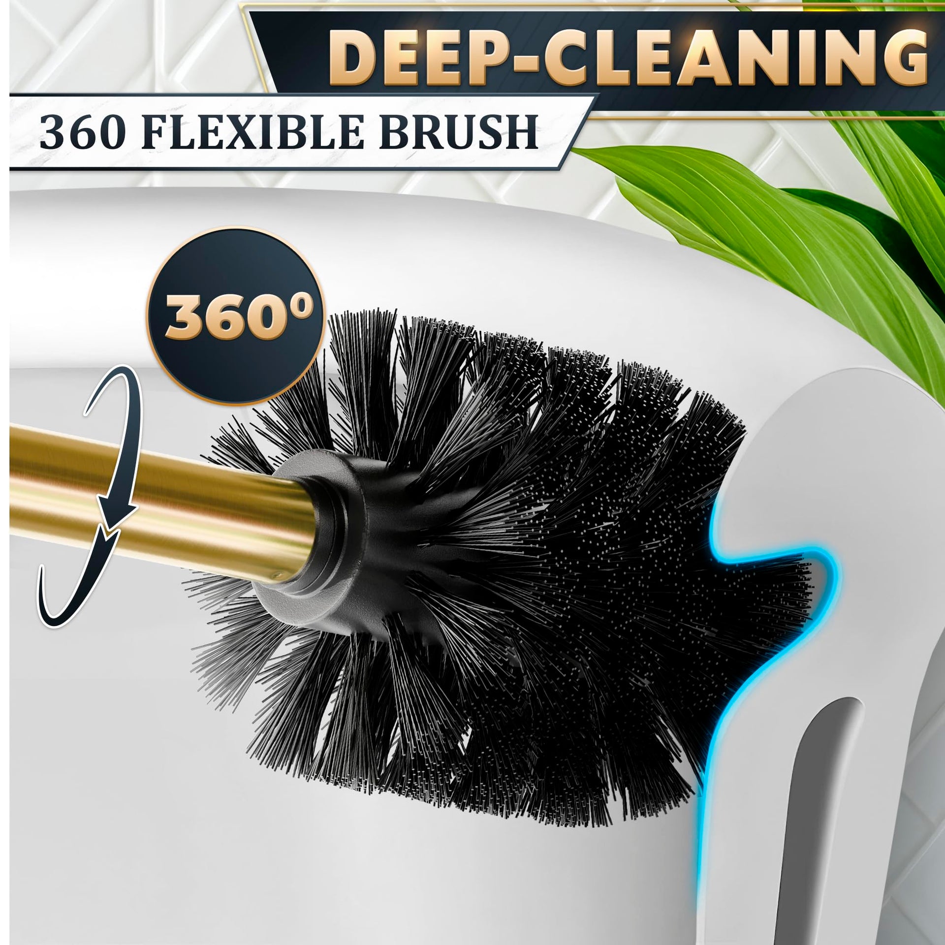 Gold Toilet Brush and Holder Set