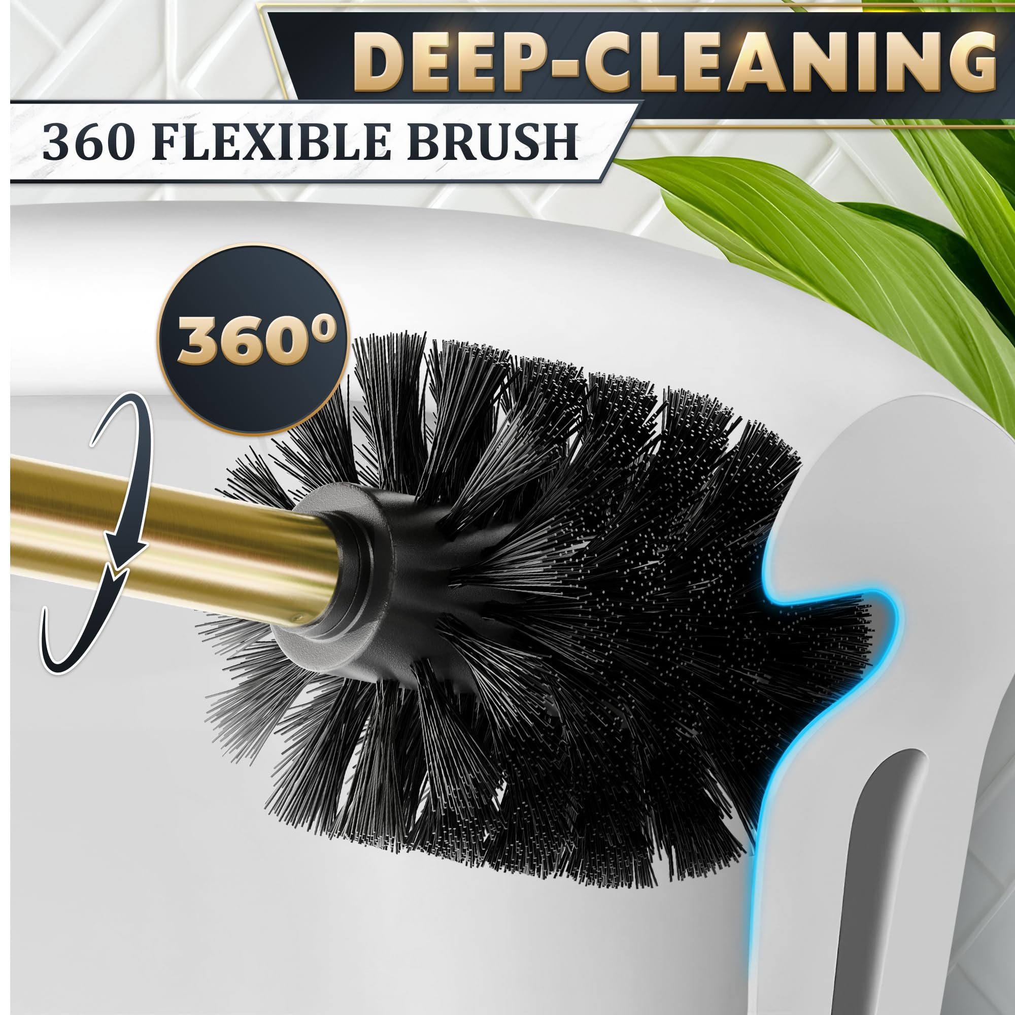 Gold Toilet Brush and Holder Set