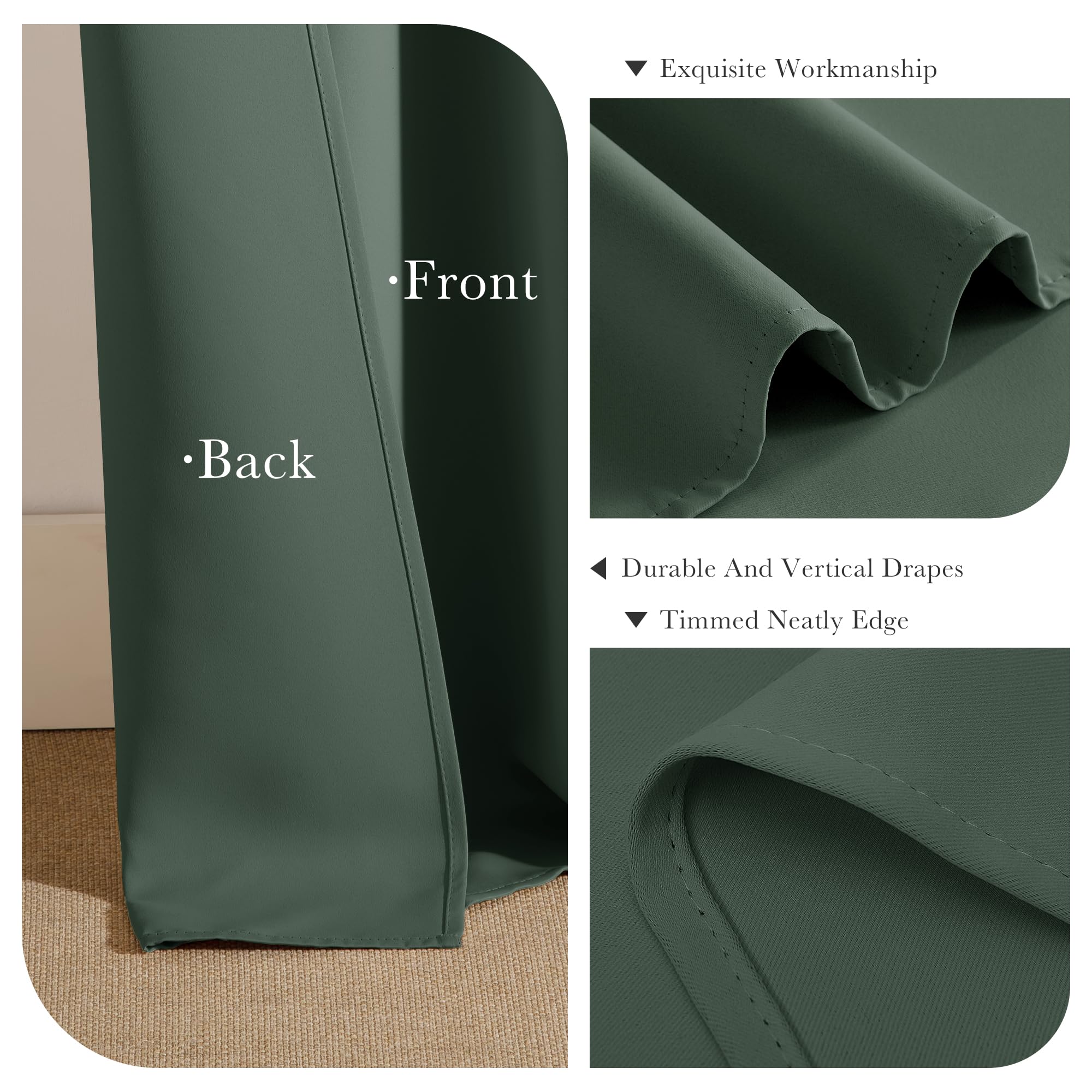 Dark Green Blackout Curtains 80 inch Long 2 Panels Set (2 Count)