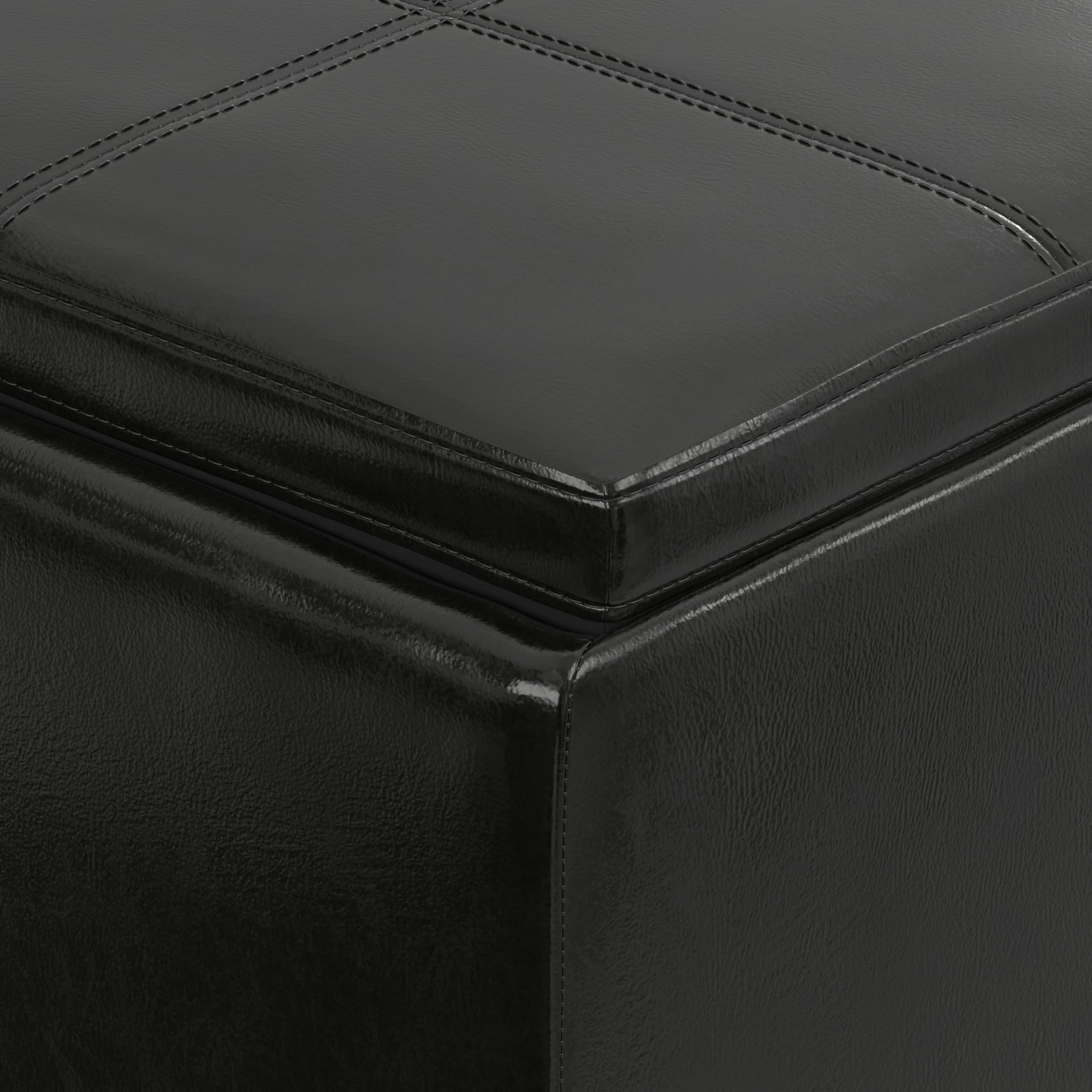 Avalon 42" Wide Vegan Leather Storage Ottoman in Midnight Black