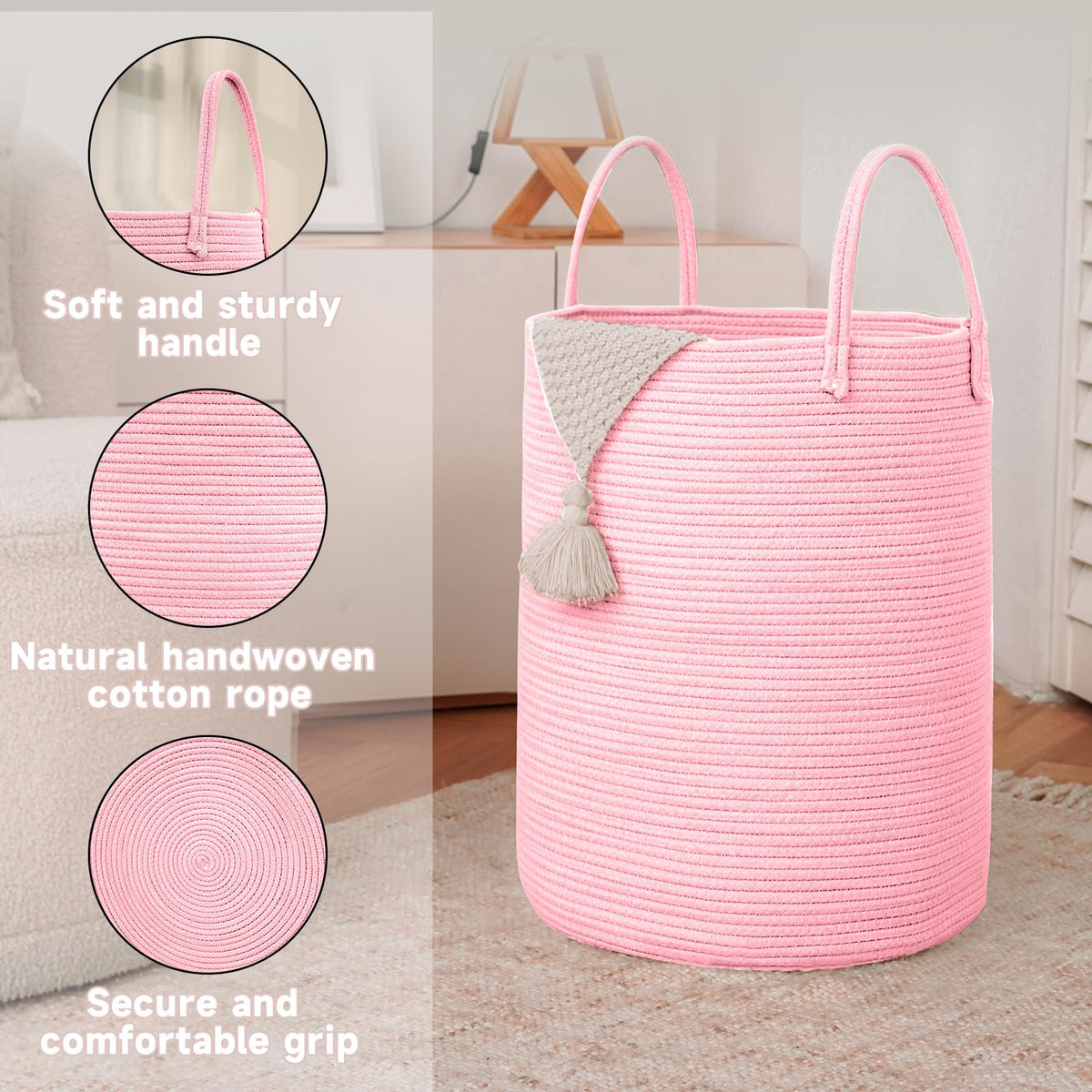100L Cotton Rope Laundry Basket Hamper