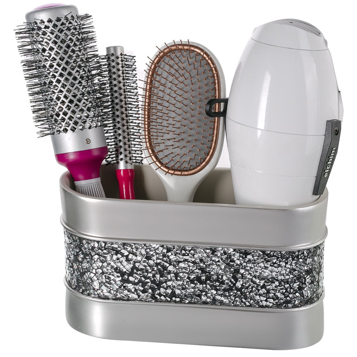 Crackled Glass Silver Toothbrush and Toothpaste Holder for Bathroom