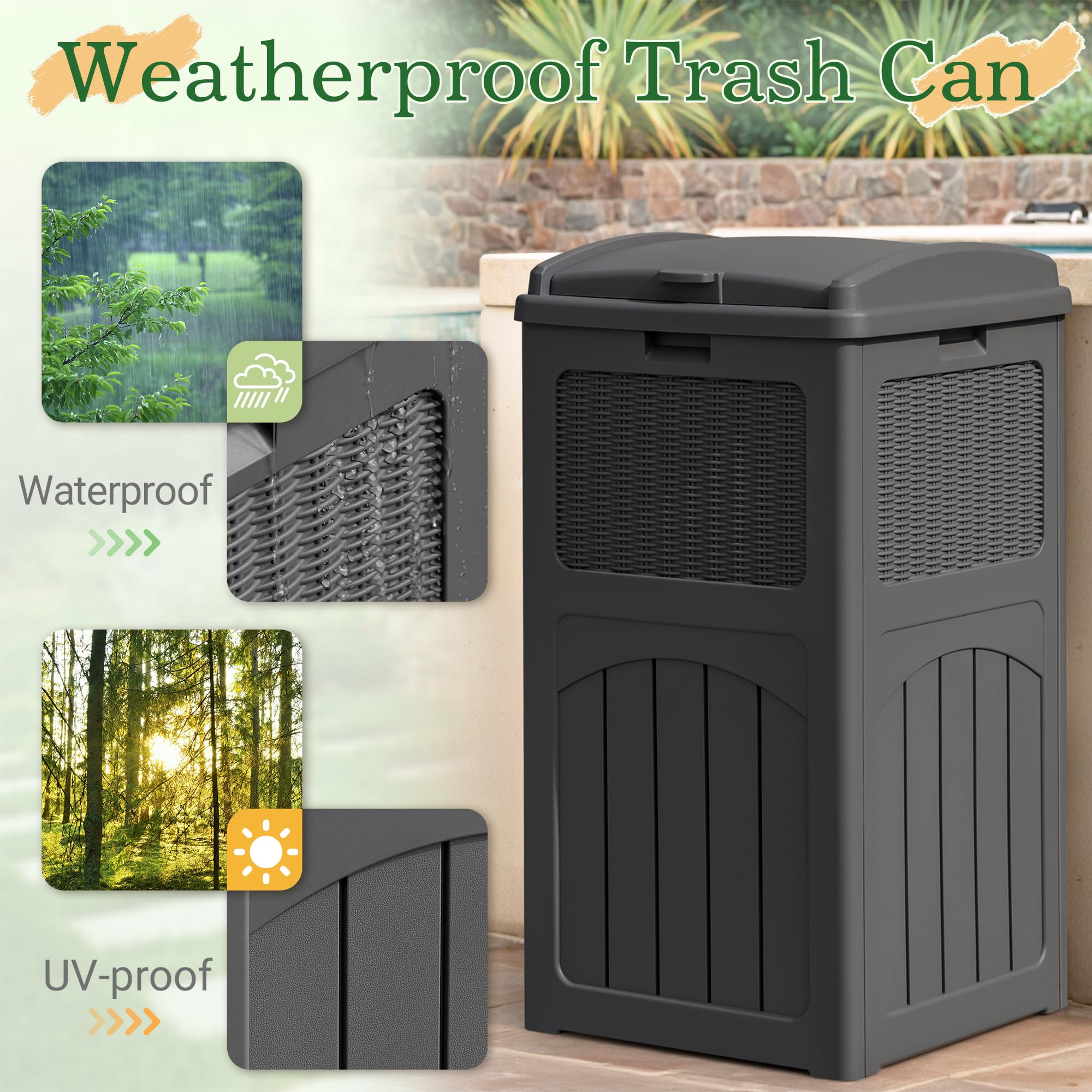 33 Gallon Outdoor Trash Can with Lid