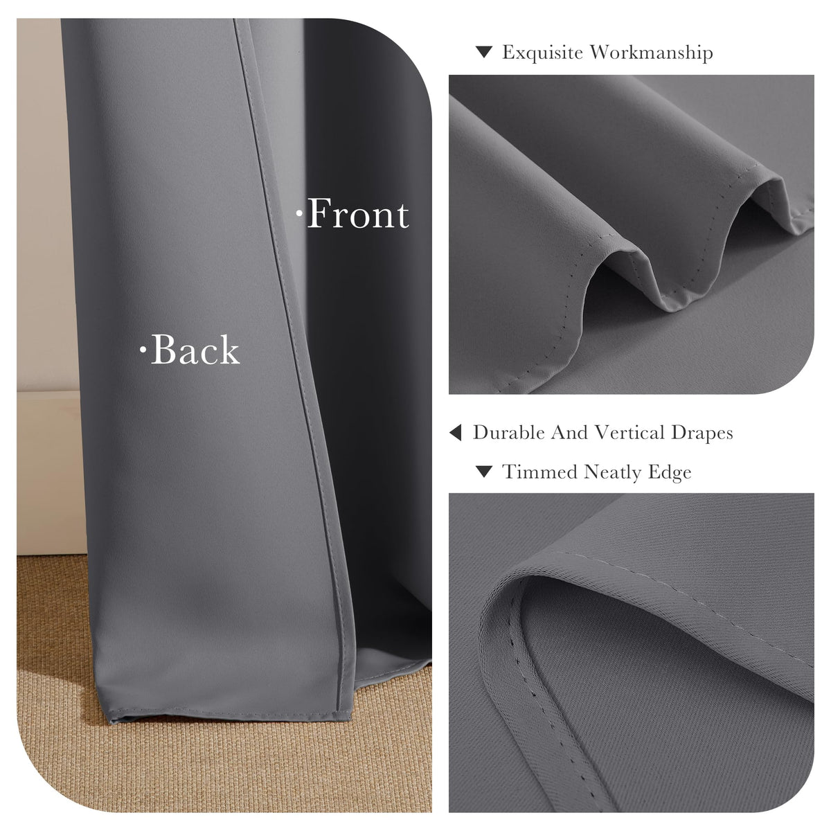 Grey Blackout Curtains for Bedroom (2 Count)