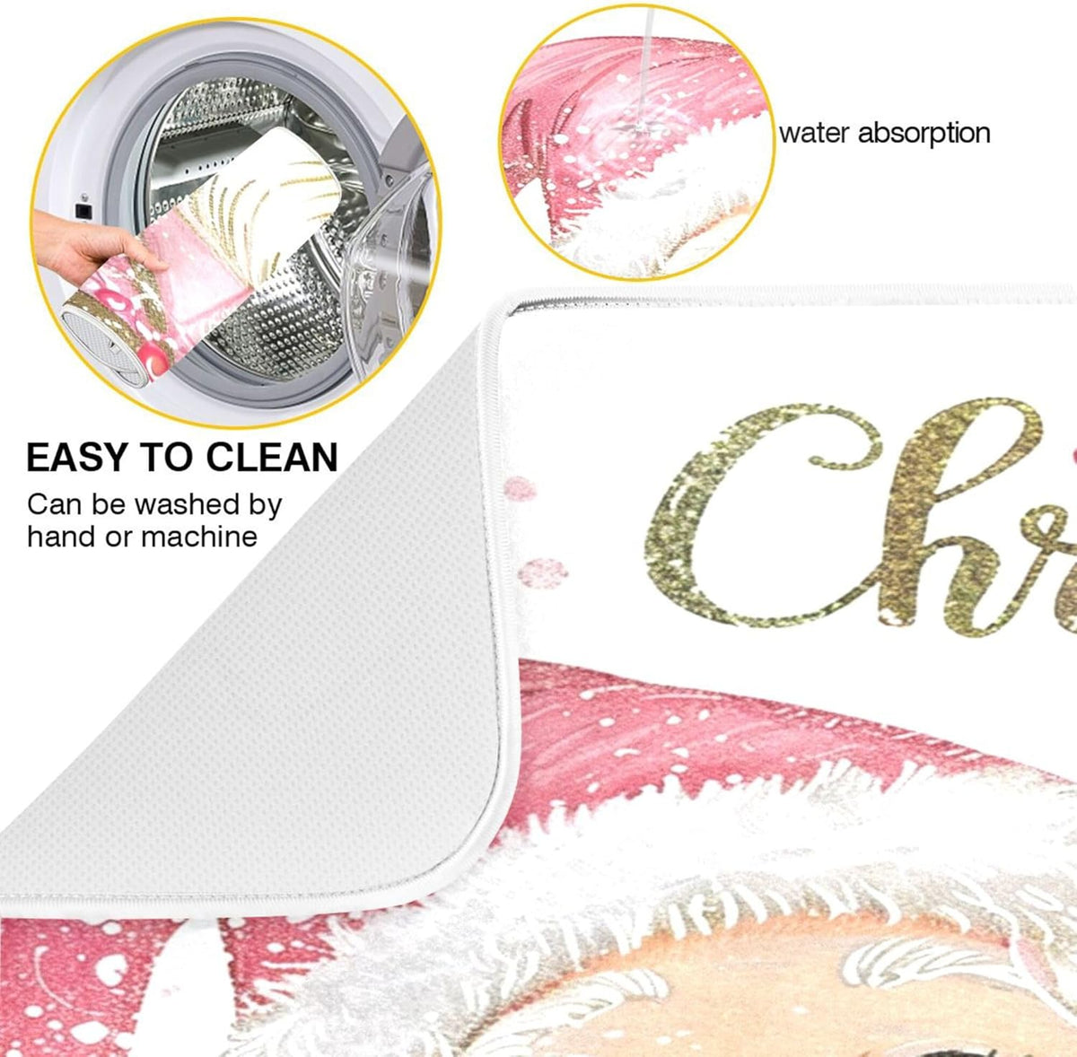 Christmas Santa Claus Pink Dish Drying Mat for Kitchen Countertop 16x18 Xmas Candy Cane Snowflake Small Drying Mat Reusable Quick Dry Dish Sink Mats Easy Clean Decorative Essentials