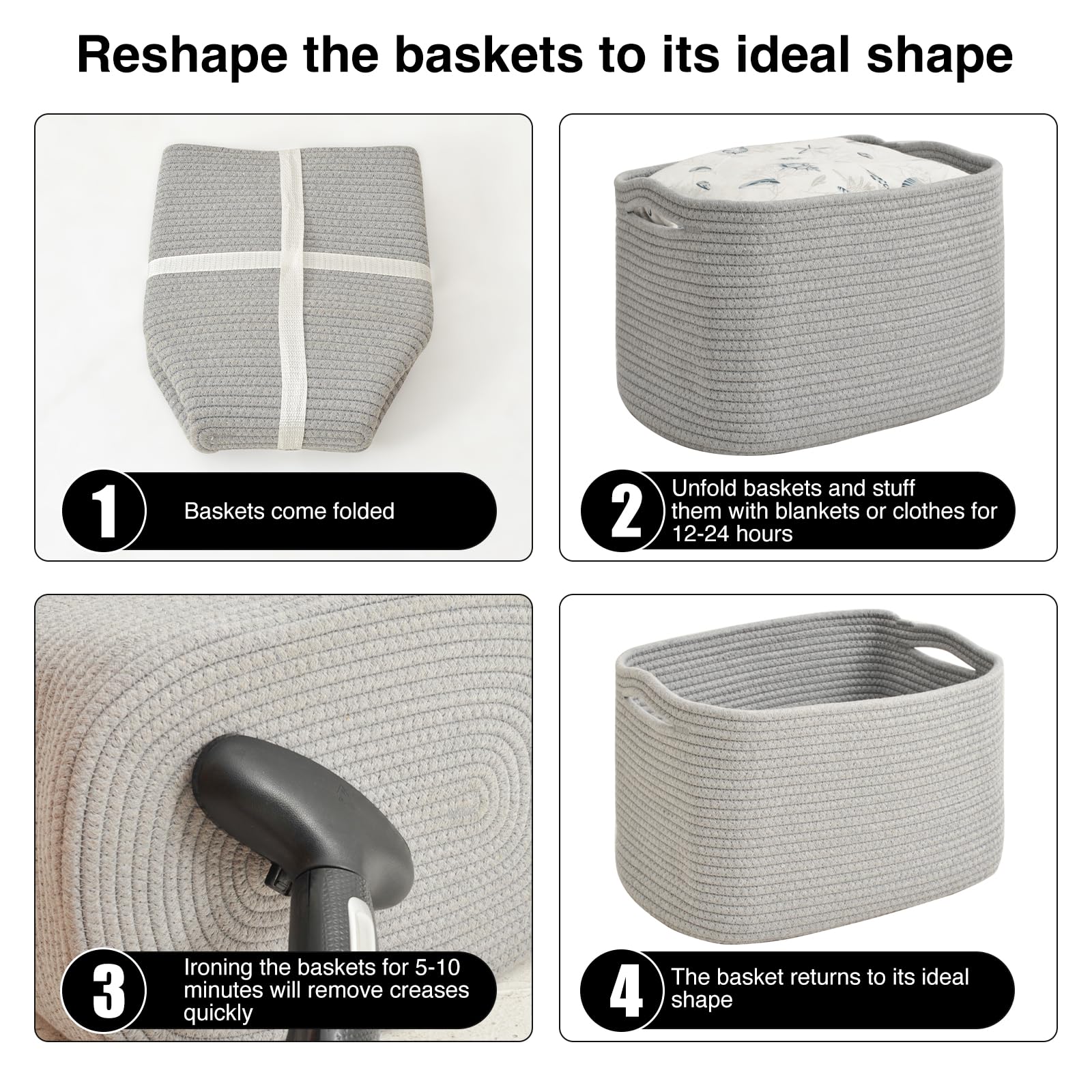 Storage Baskets for Organizing & Shelves (4 Count)