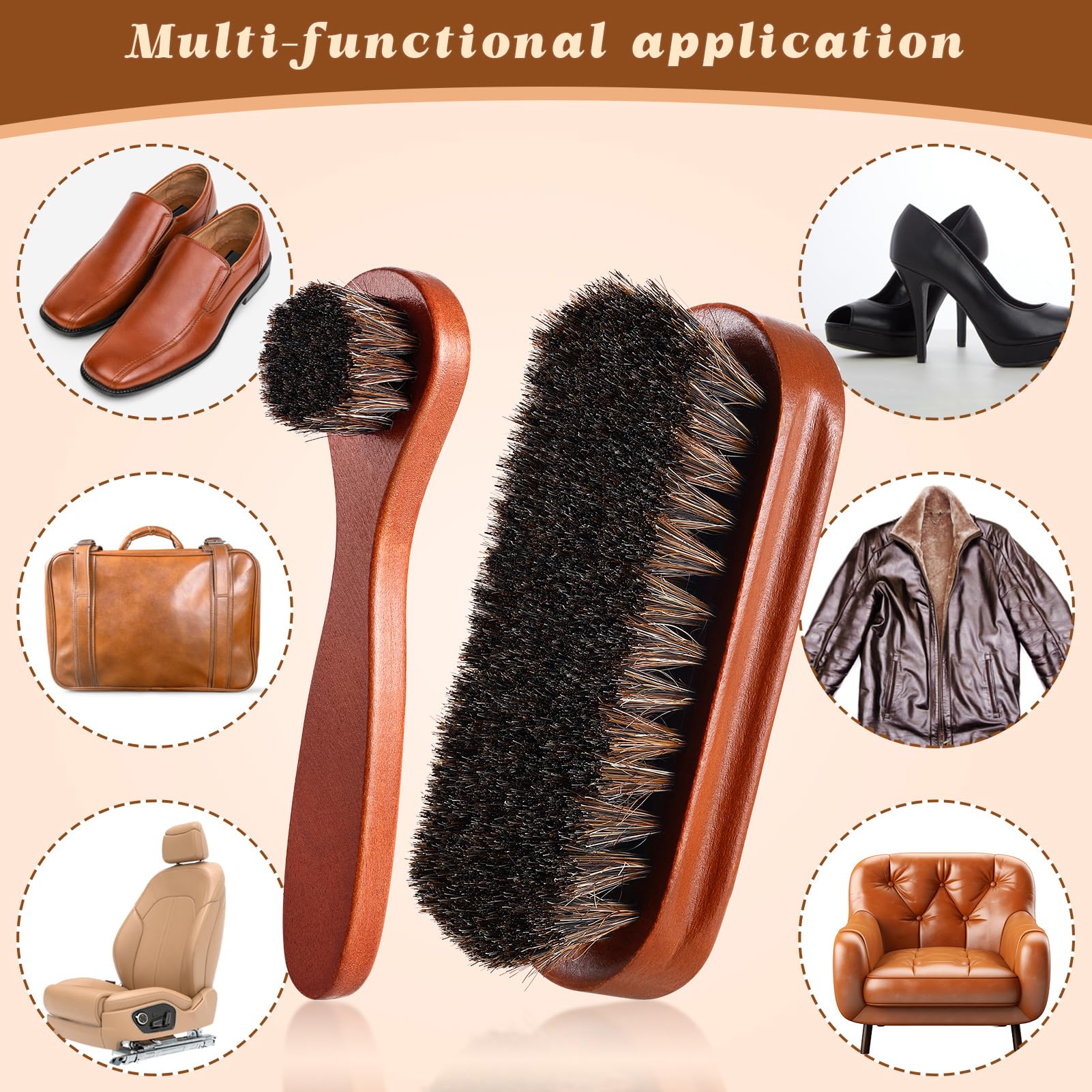 2 Pcs Horsehair Shine Shoes Brush Kit Polish Dauber Applicators Cleaning Leather Shoes Boots Care Brushes Suede Cleaner Brush (2 Count)
