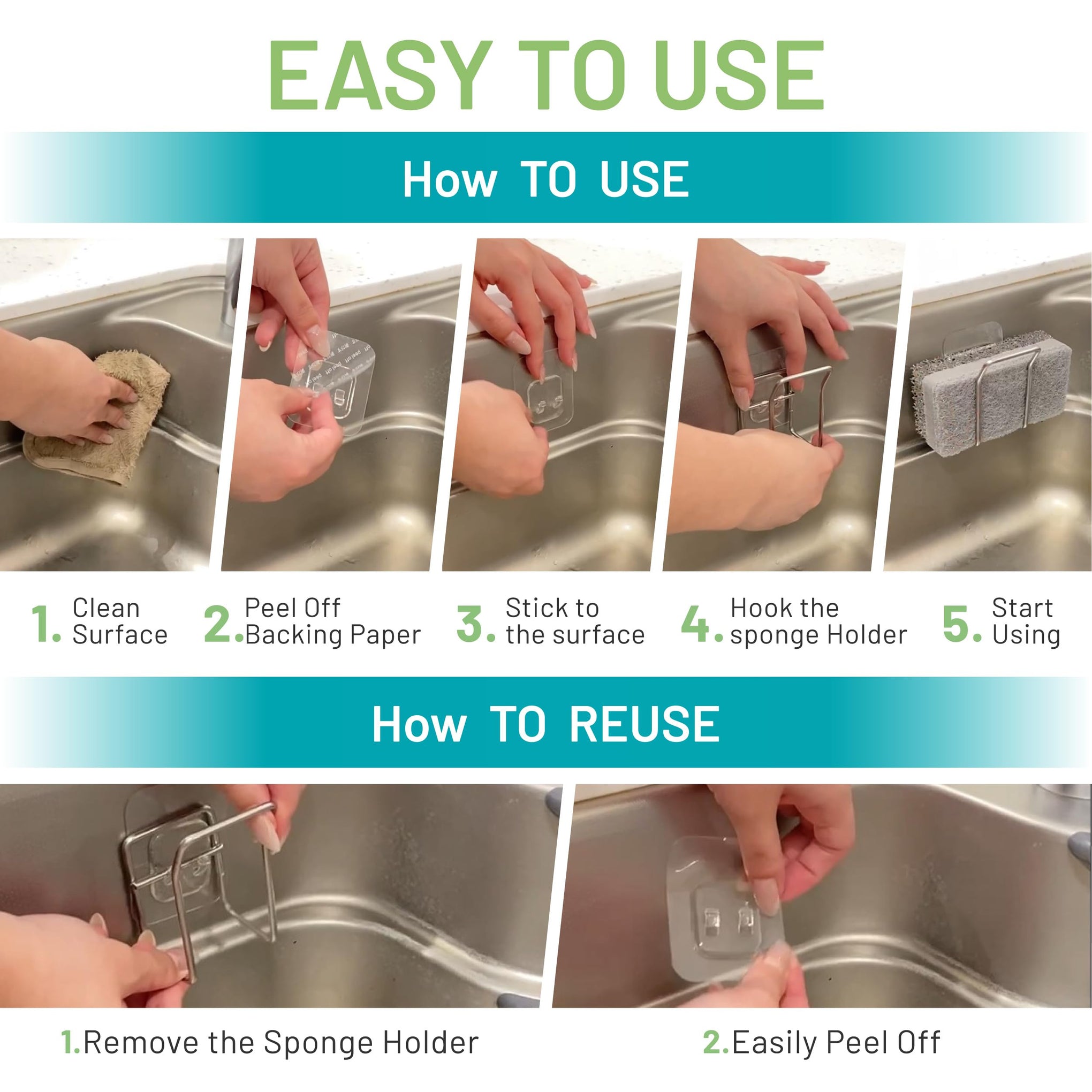 Hook LAB Reusable Sponge Holder for Kitchen Sink & Bathroom Organizer