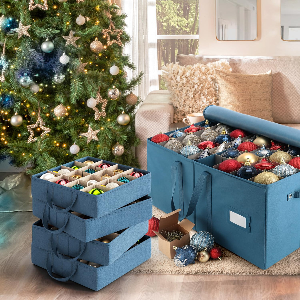 Large Christmas Ornament Storage Box With Adjustable Dividers (2 Count)