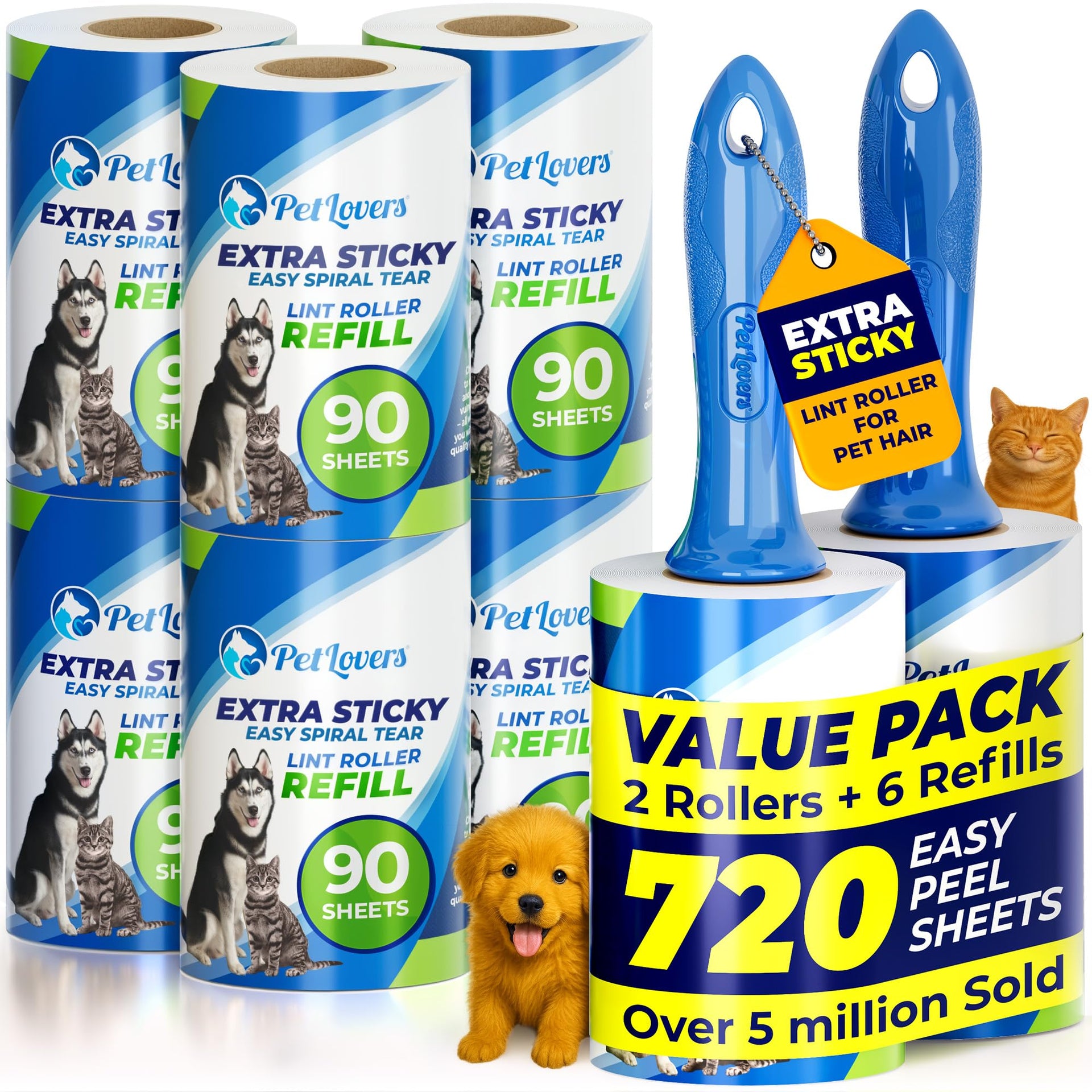 Extra Sticky Lint Roller Mega Value Set 720 Sheets for Pet Hair Removal and Clothes (720 Count)