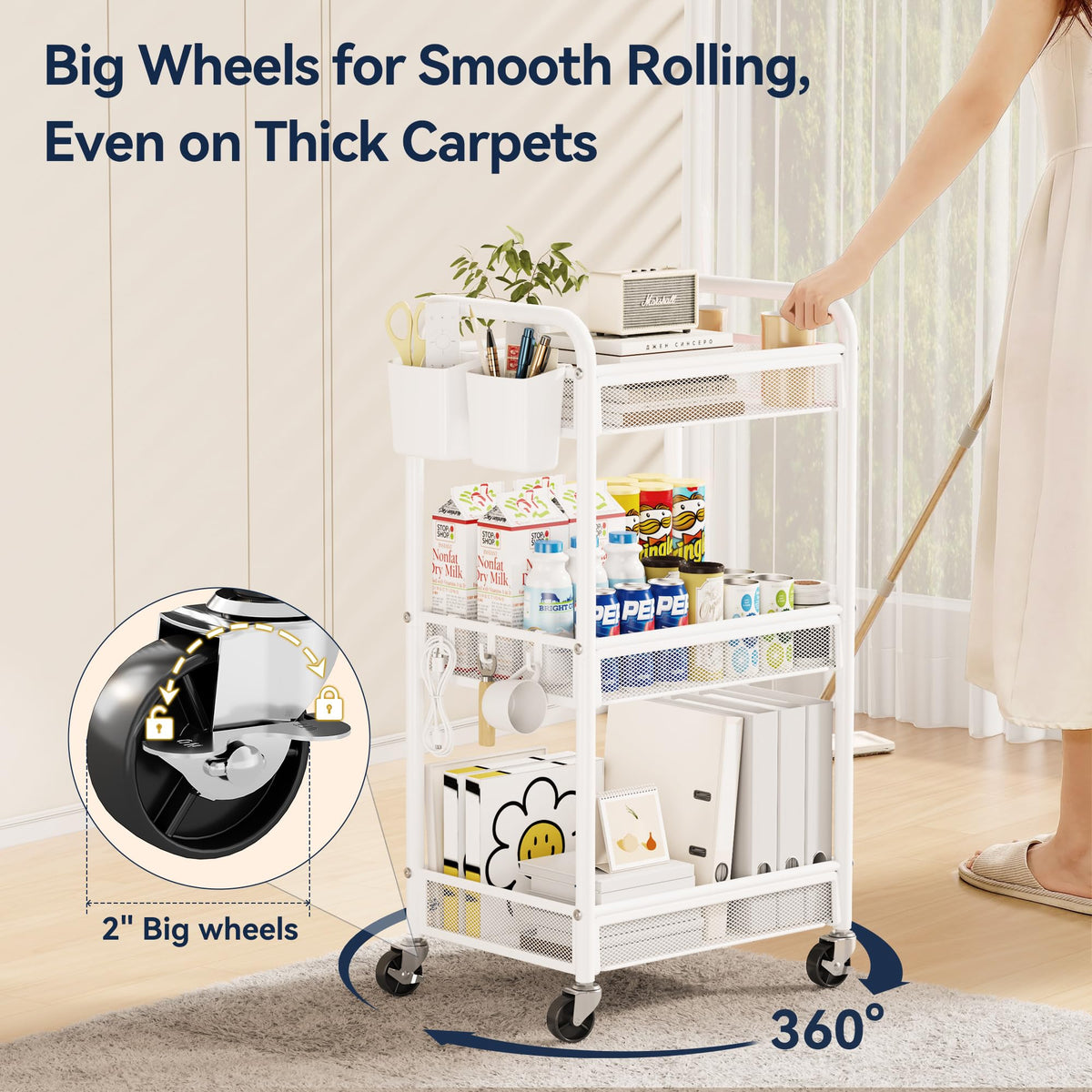 3 Tier Metal Rolling Cart