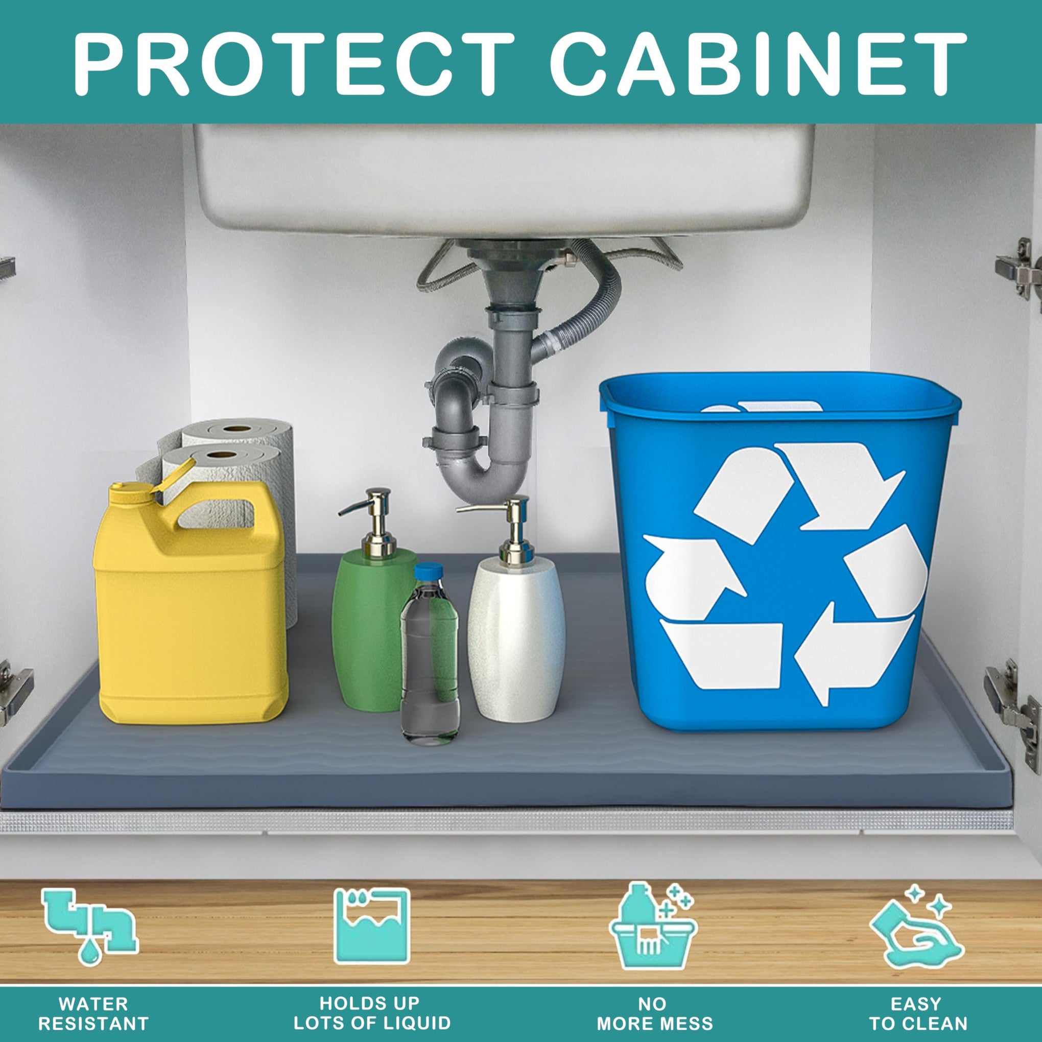 Waterproof Silicone Under Sink Mat 40'' x 22'' Shelf Liner for Kitchen and Bathroom (880 sq inch)