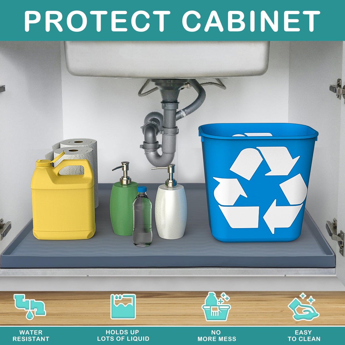 Waterproof Silicone Under Sink Mat 28'' x 22'' Shelf Liner for Kitchen and Bathroom