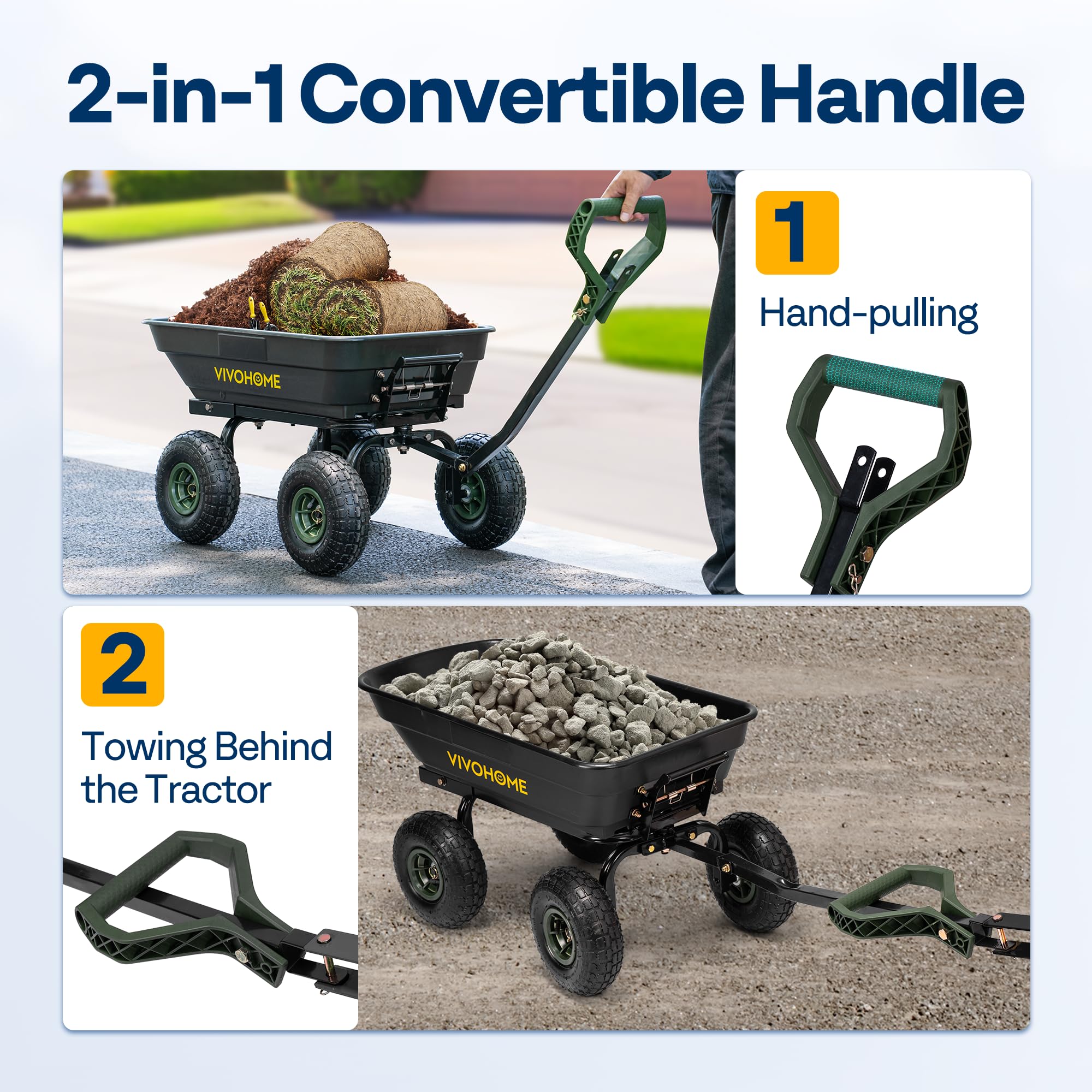 660lbs Wheelbarrow Dump Garden Cart with 2