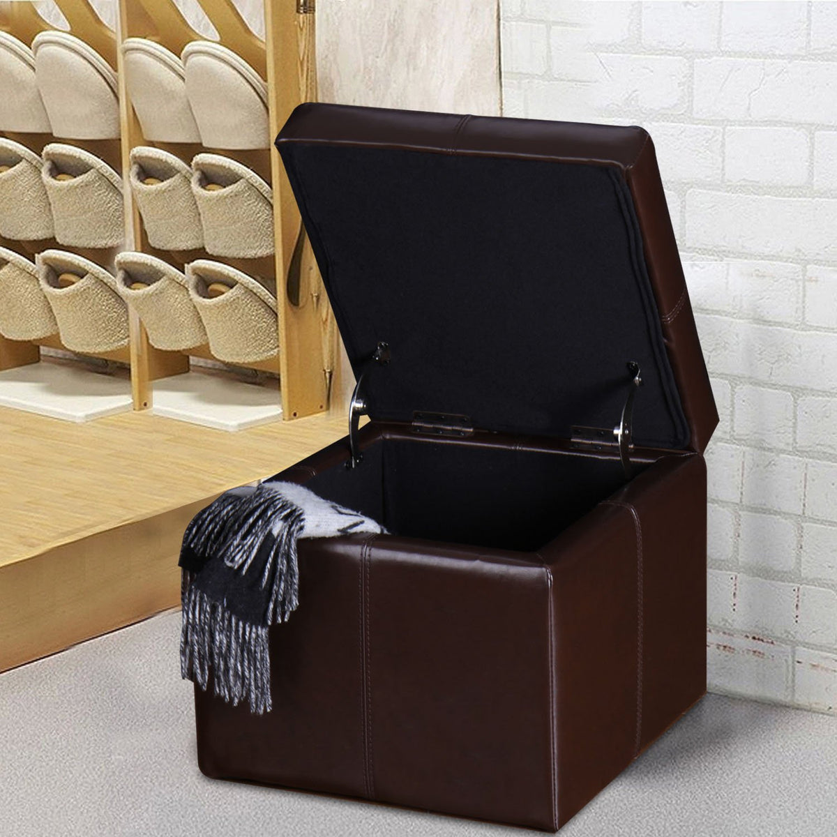 Modern Faux Leather Cube Storage Ottoman Bench with Hidden Storage