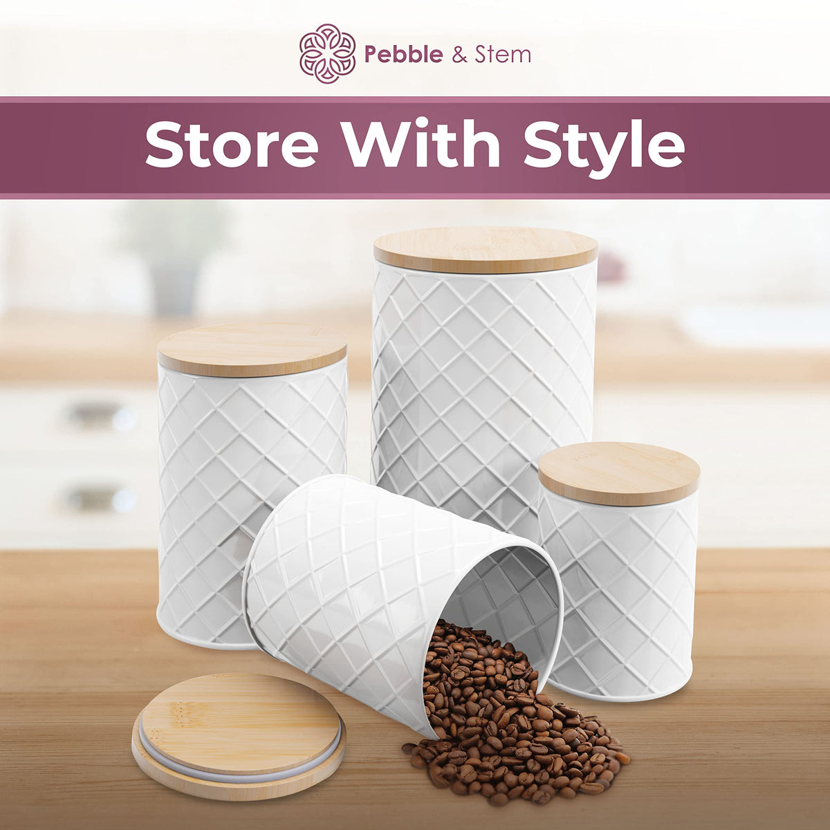 White Metal Canister Set for the Kitchen Counter (4 Count)
