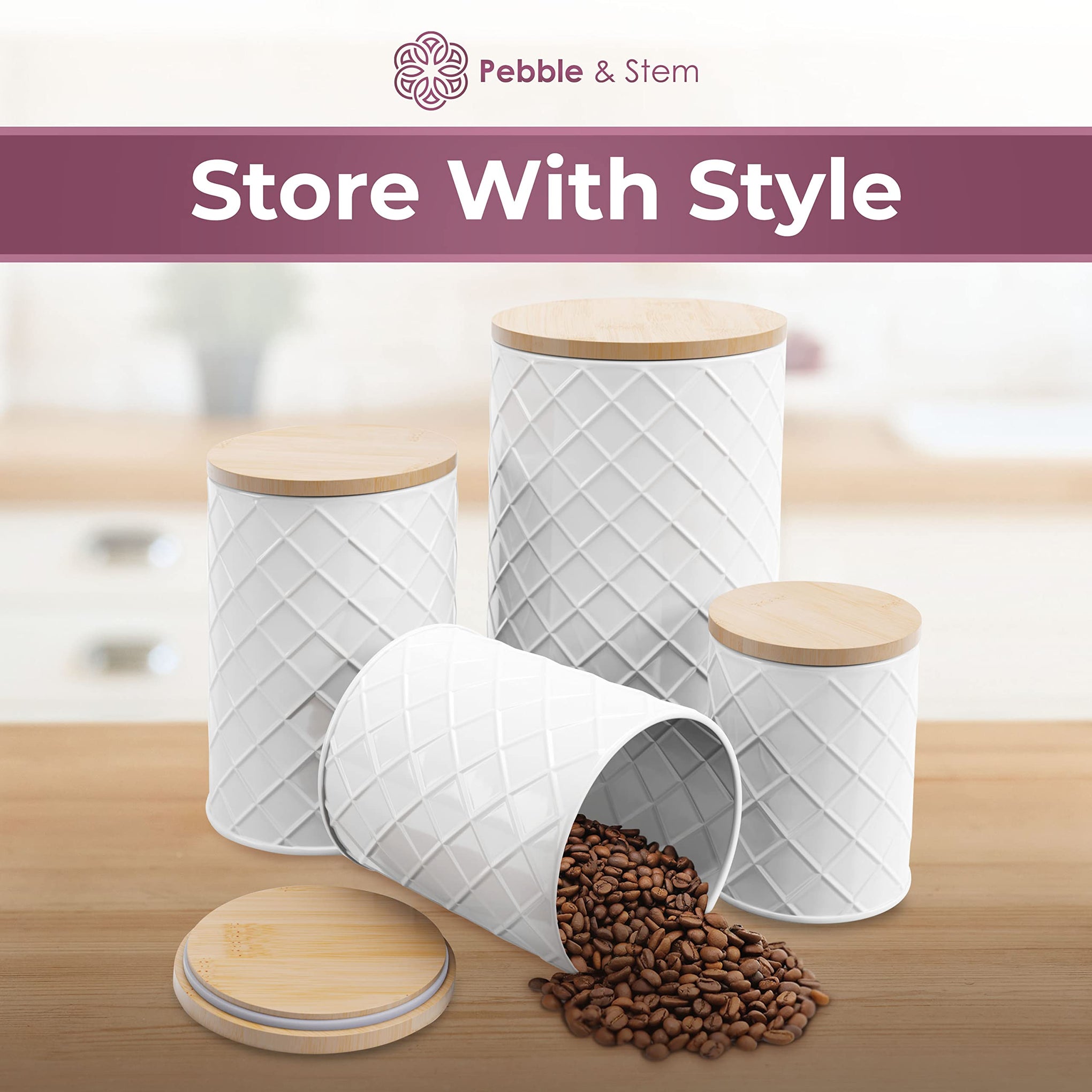 White Metal Canister Set for the Kitchen Counter (4 Count)