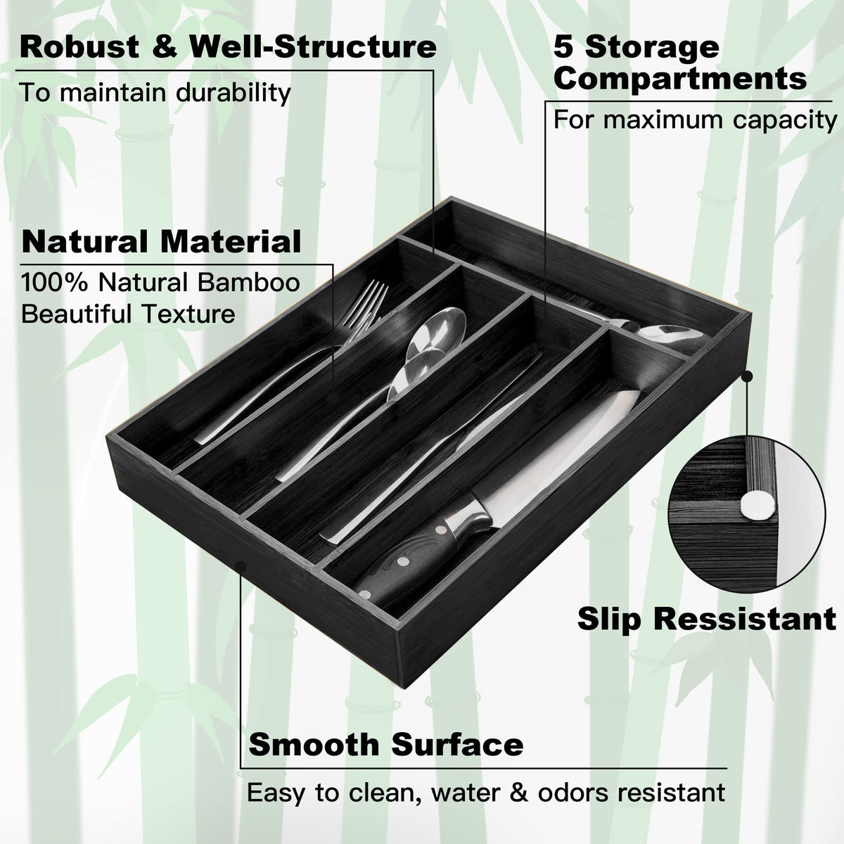 Silverware Organizer Bamboo Kitchen Drawer Organizer Utensil Organizer Silverware Holder Cutlery Organizer in drawer Flatware Organizer Tray