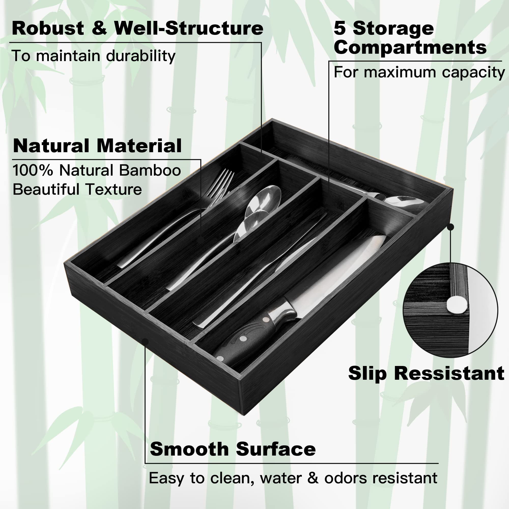 Silverware Organizer Bamboo Kitchen Drawer Organizer Utensil Organizer Silverware Holder Cutlery Organizer in drawer Flatware Organizer Tray