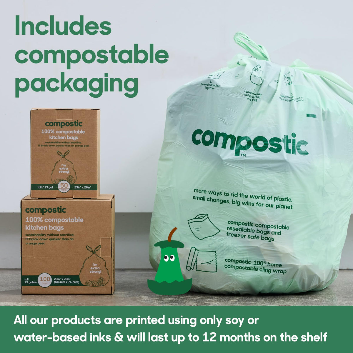 Compostable 13 Gallon Trash Bags (100 Count)