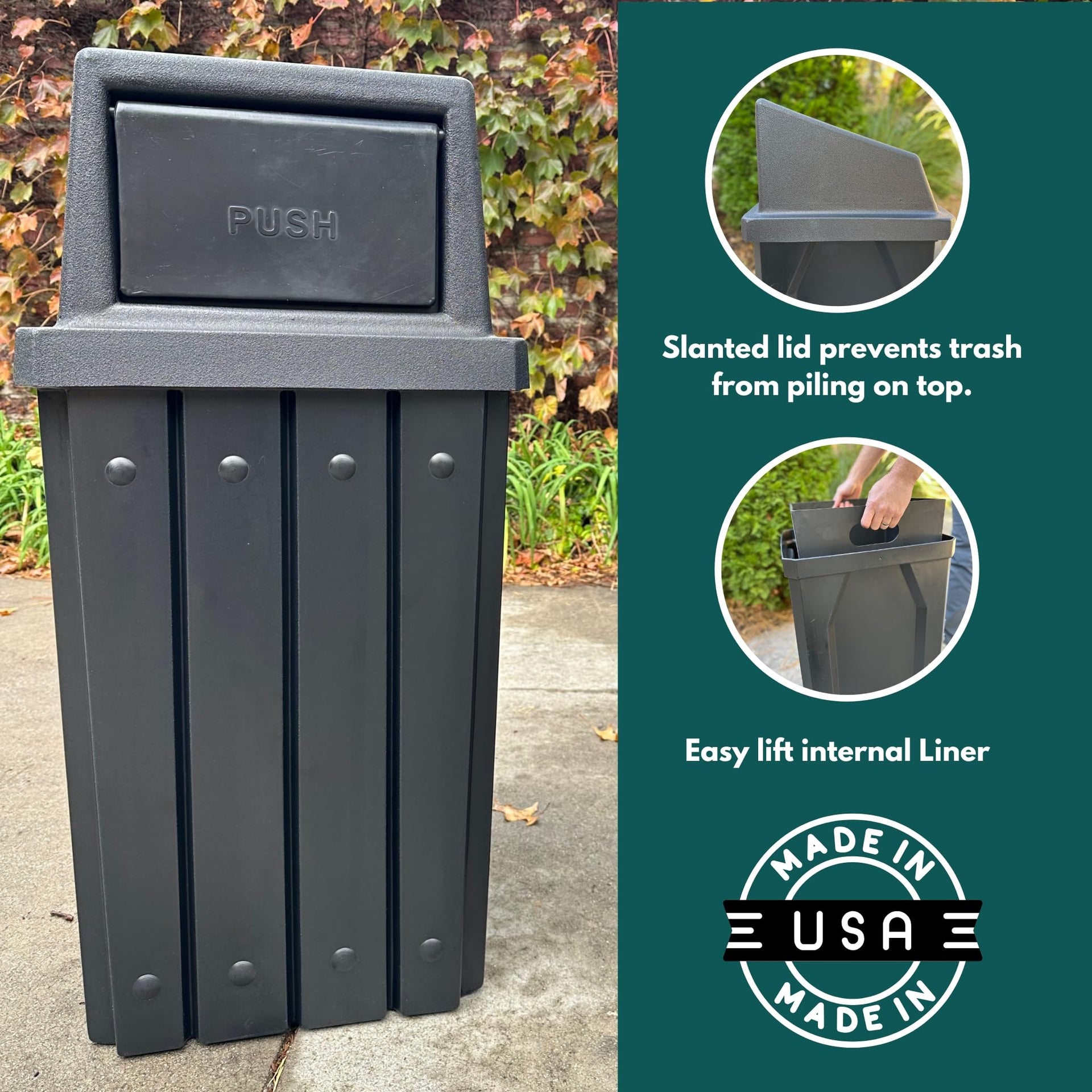 Campus Collection 32 Gallon Plastic Commercial Garbage Can with Push Lid