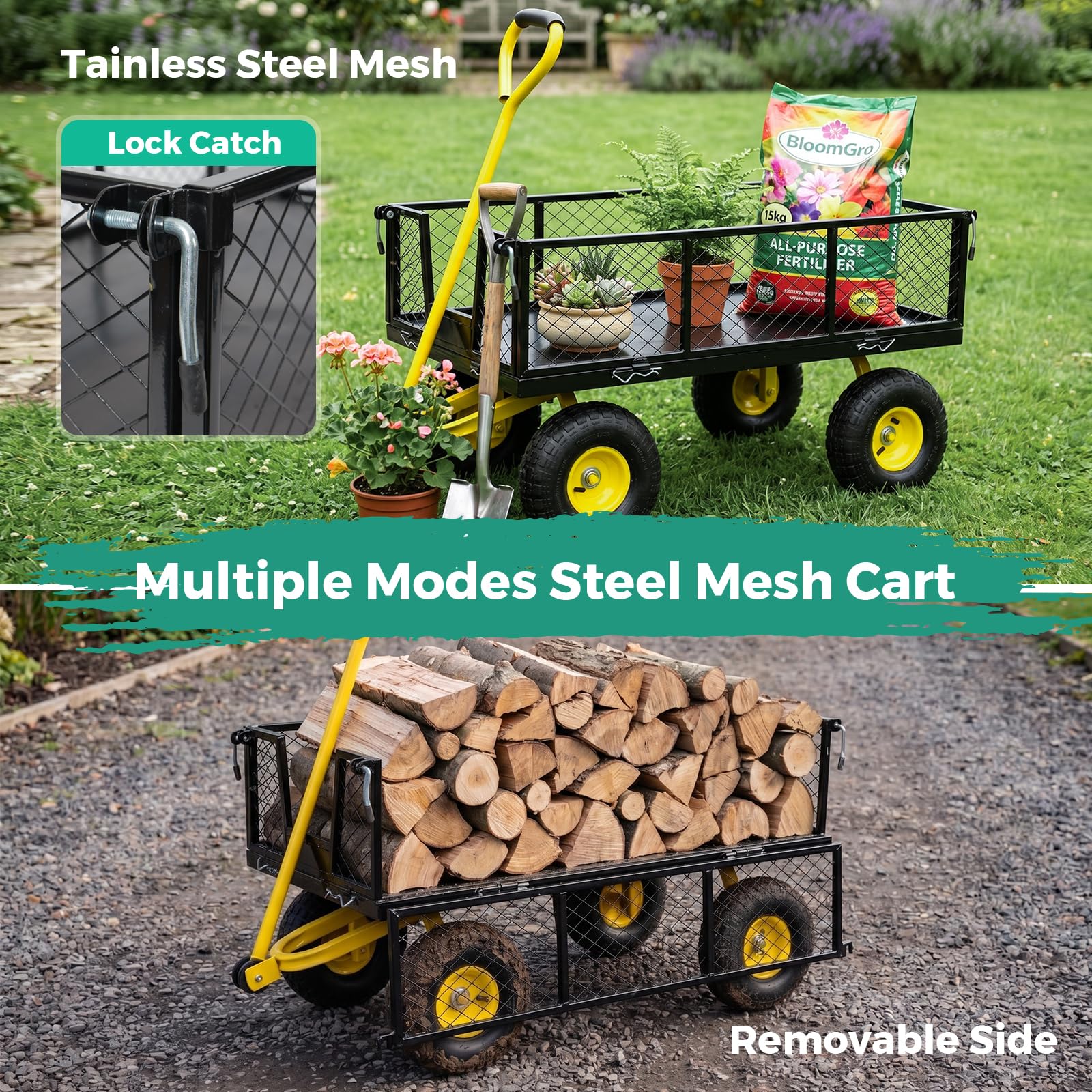 900 LBS Garden Cart Heavy Duty with 180° Rotating Handle