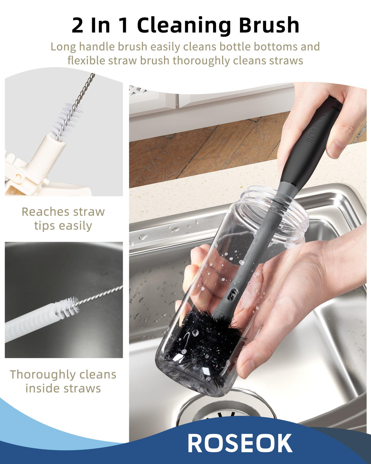 2 in 1 Bottle Brush with Straw Cleaner Brush