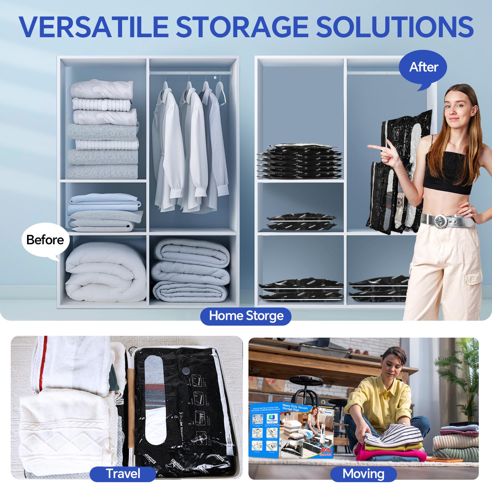 15 Pack Fabric Vacuum Storage Bags with Wireless Electric Pump
