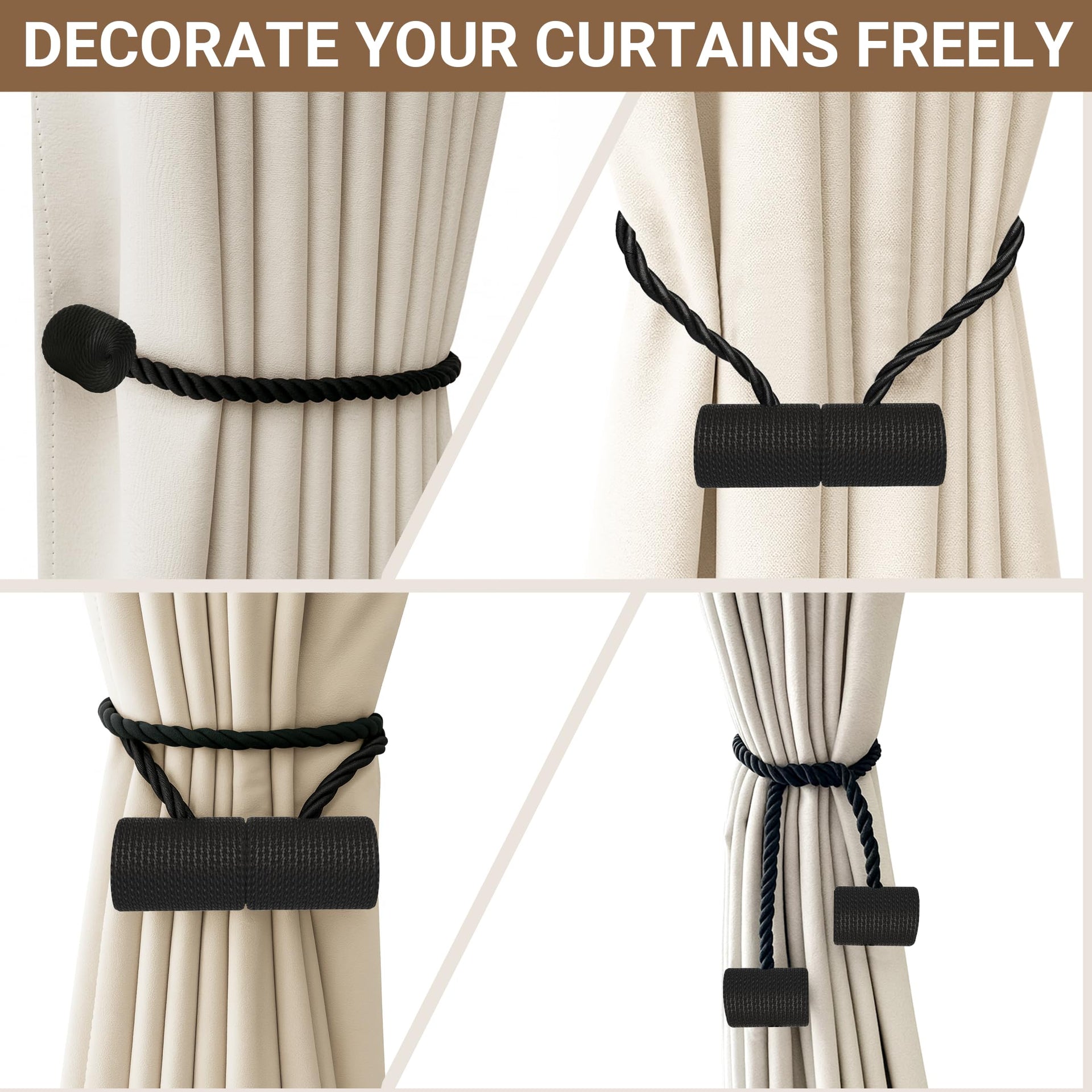 Magnetic Curtain Tiebacks Black 2pcs (2 Count)