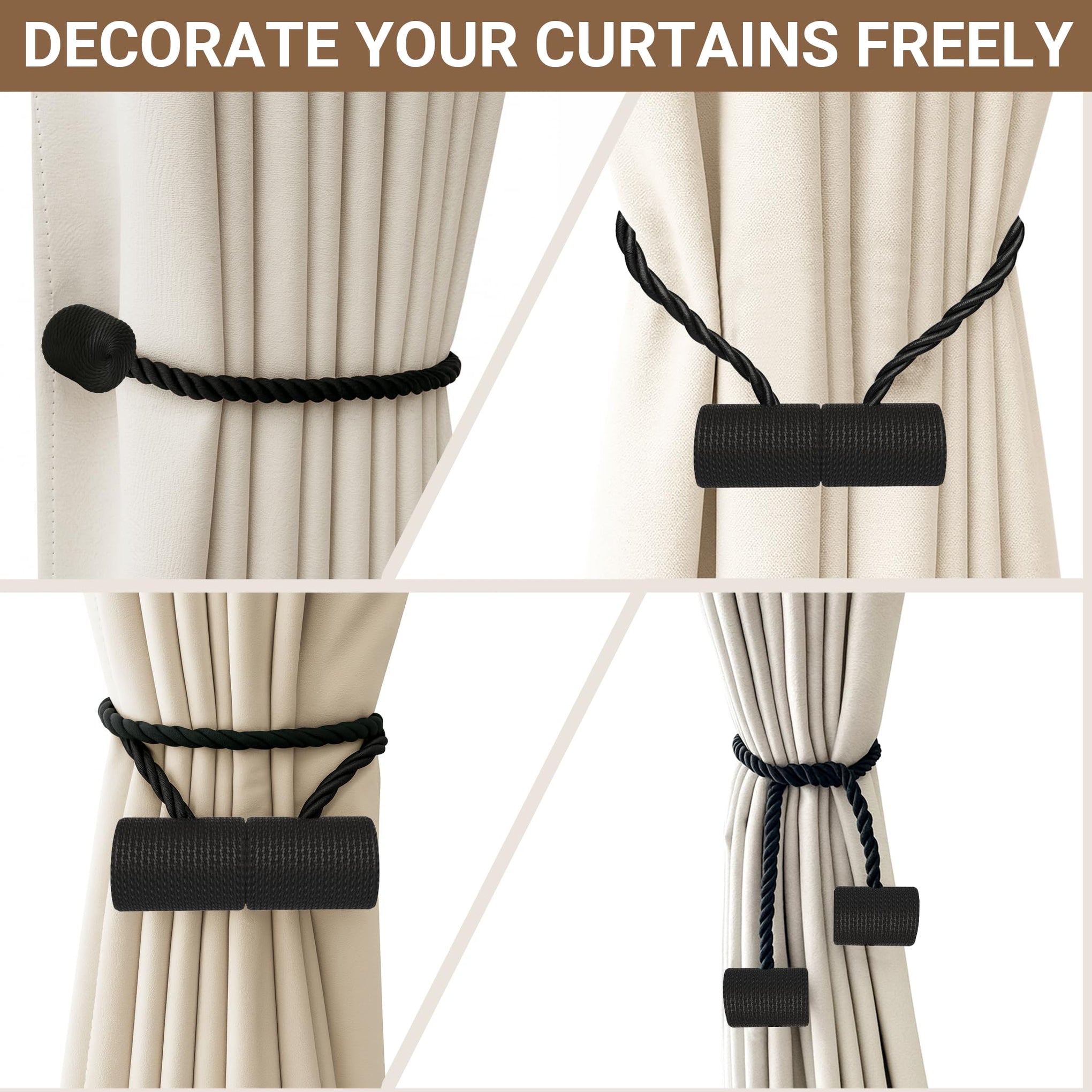 Magnetic Curtain Tiebacks Black 2pcs (2 Count)