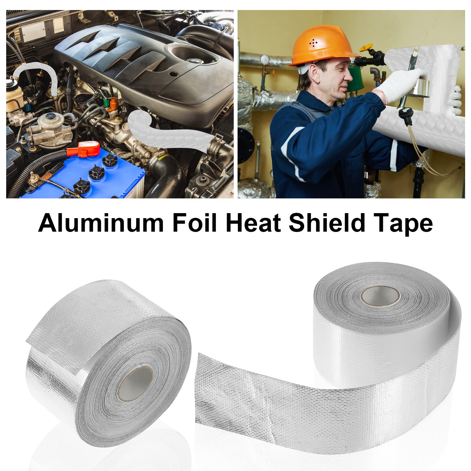 2 Rolls Aluminum Foil Tape Heat Shield Tape Barrier Adhesive Reflective Fiberglass Thermal Insulation Reflective Material High Temp Protection (200 Foot)