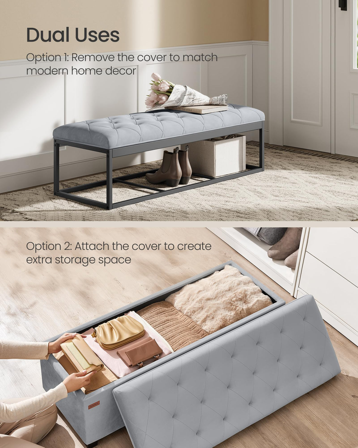 Velvet Storage Ottoman Bench