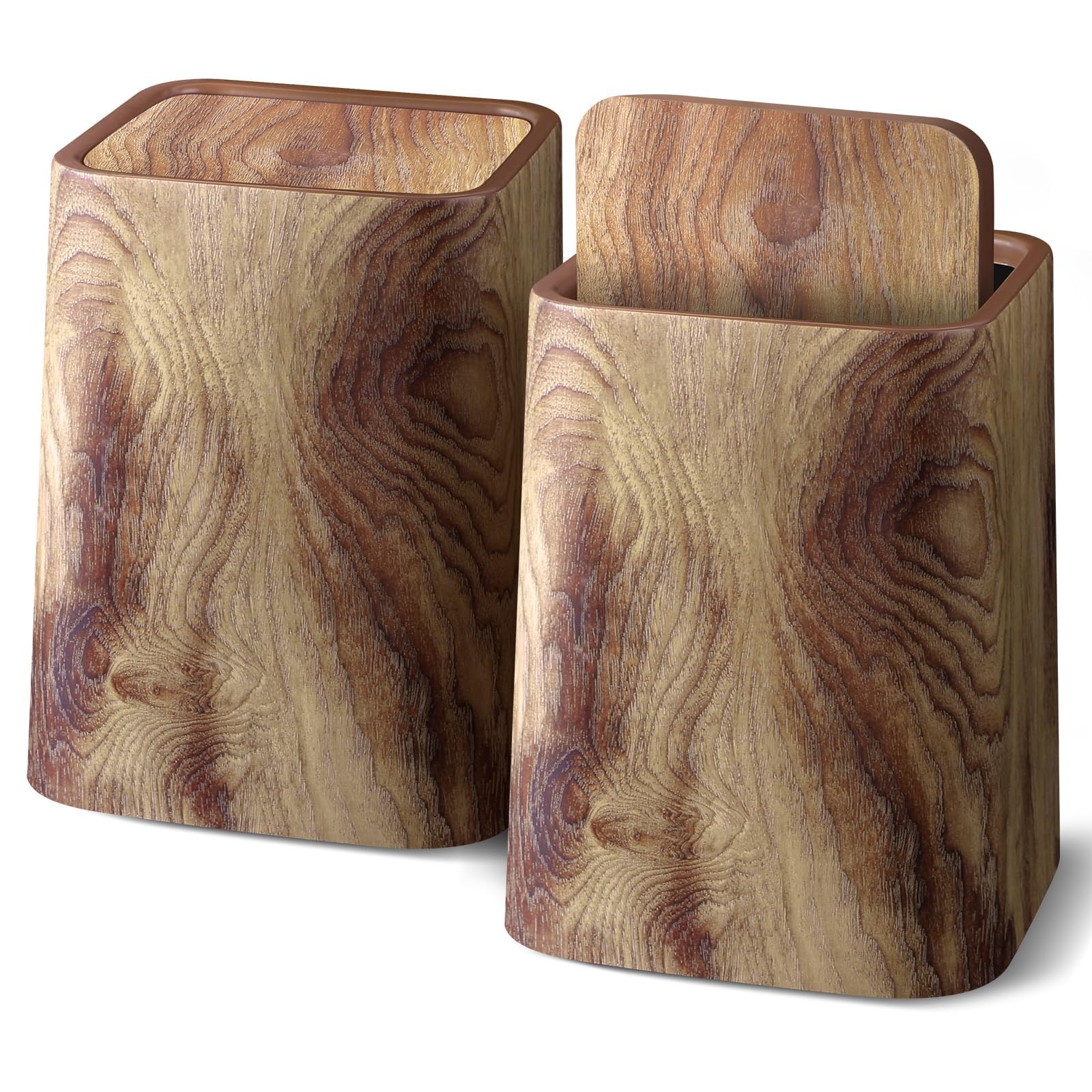 Wood Grain Plastic Trash Can Swing Top Lid (2 Count)