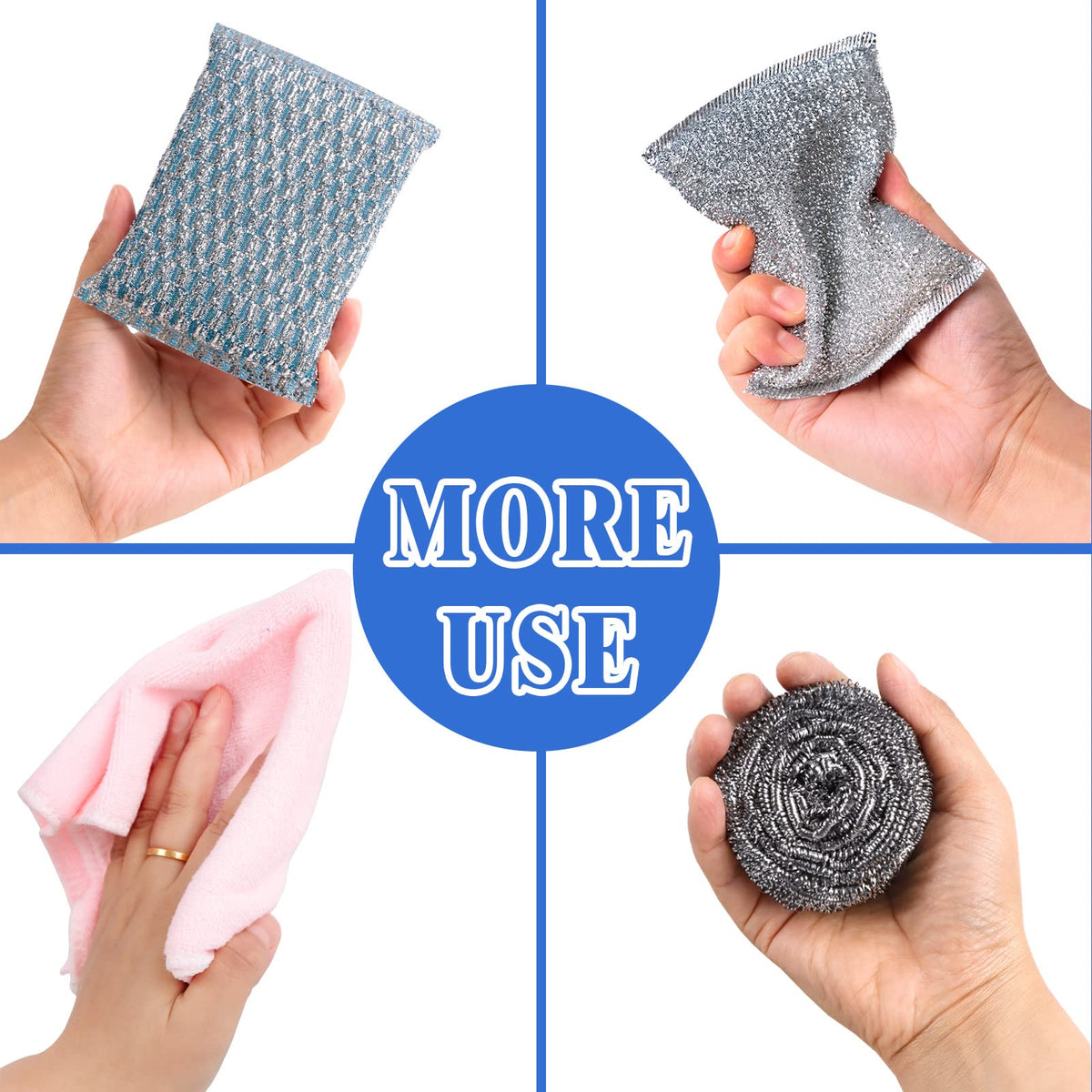 6pcs Stainless Steel Scrubber 2pcs Heavy Duty Scrub Sponges 1pcs Dish Clean Towel for Kitchens Bathroom and More (9 Count)