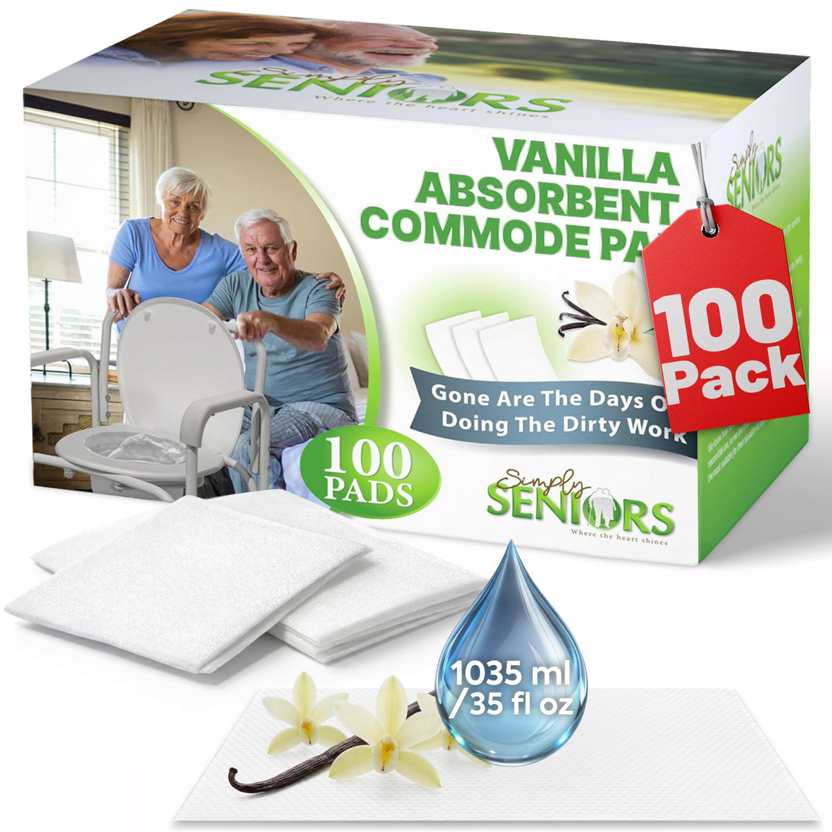 Vanilla Scented Commode Absorbent Pads for Commode Liners (100 Count)