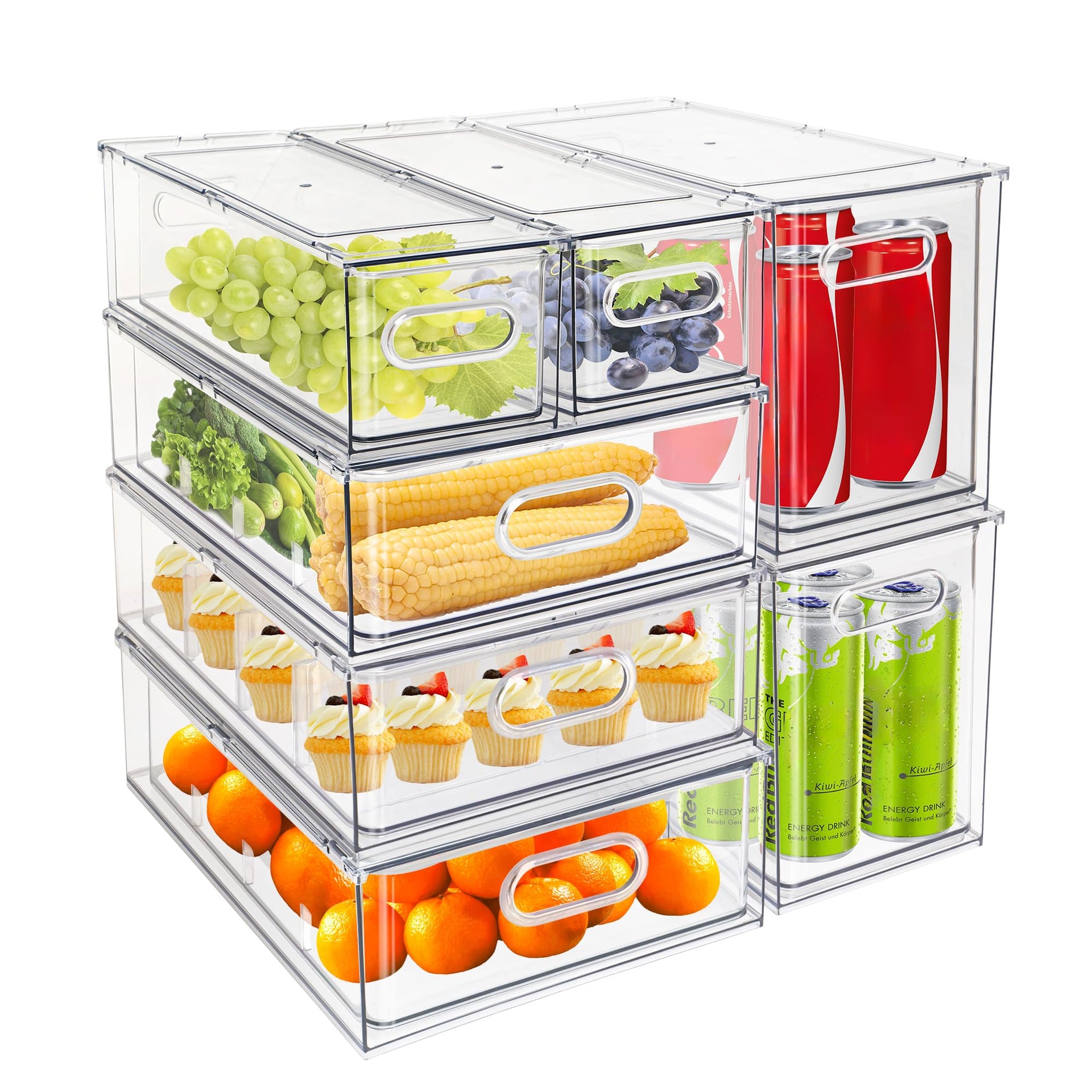 7 pack Stackable Refrigerator Organizer Bins Pull