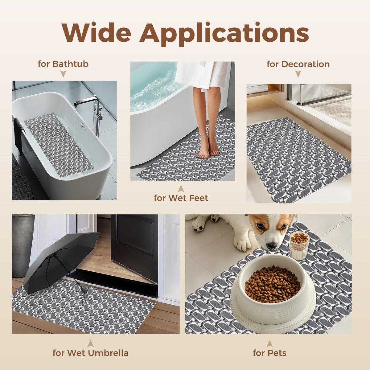 Bathtub Mats Non Slip for Bathroom with Suction Cups and Drain Holes 27.6 * 15.7 Inch Shower Mat for Inside Shower