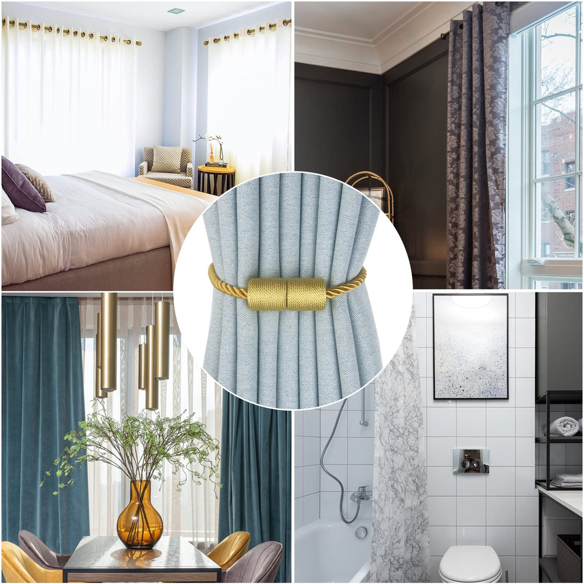 Magnetic Curtain Tiebacks Decorative Holdbacks Rope Tie Back Drapes Hangtty (4 Count)