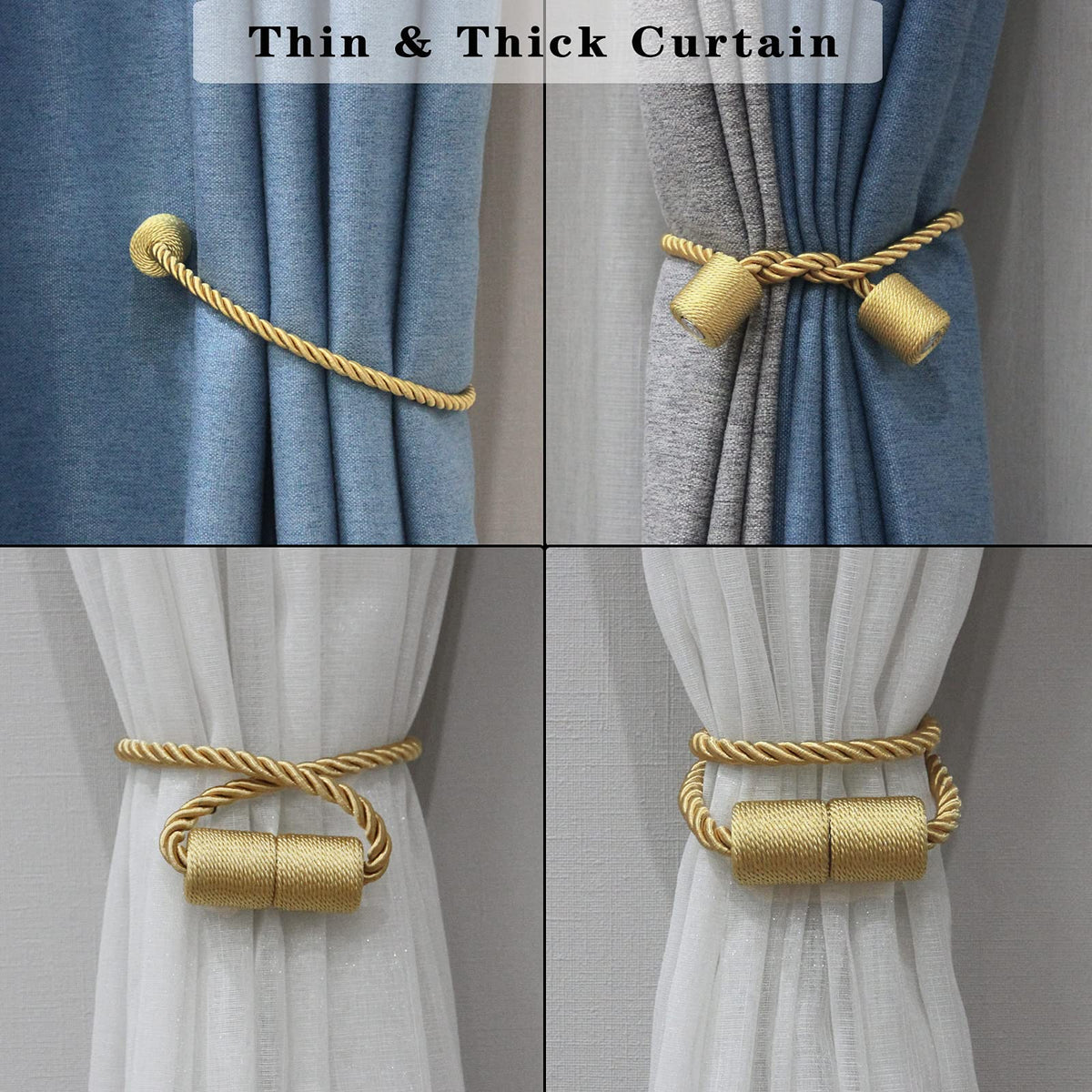 Magnetic Curtain Tiebacks Holdbacks Decorative Tie Backs for Windows Porlau (6 Count)